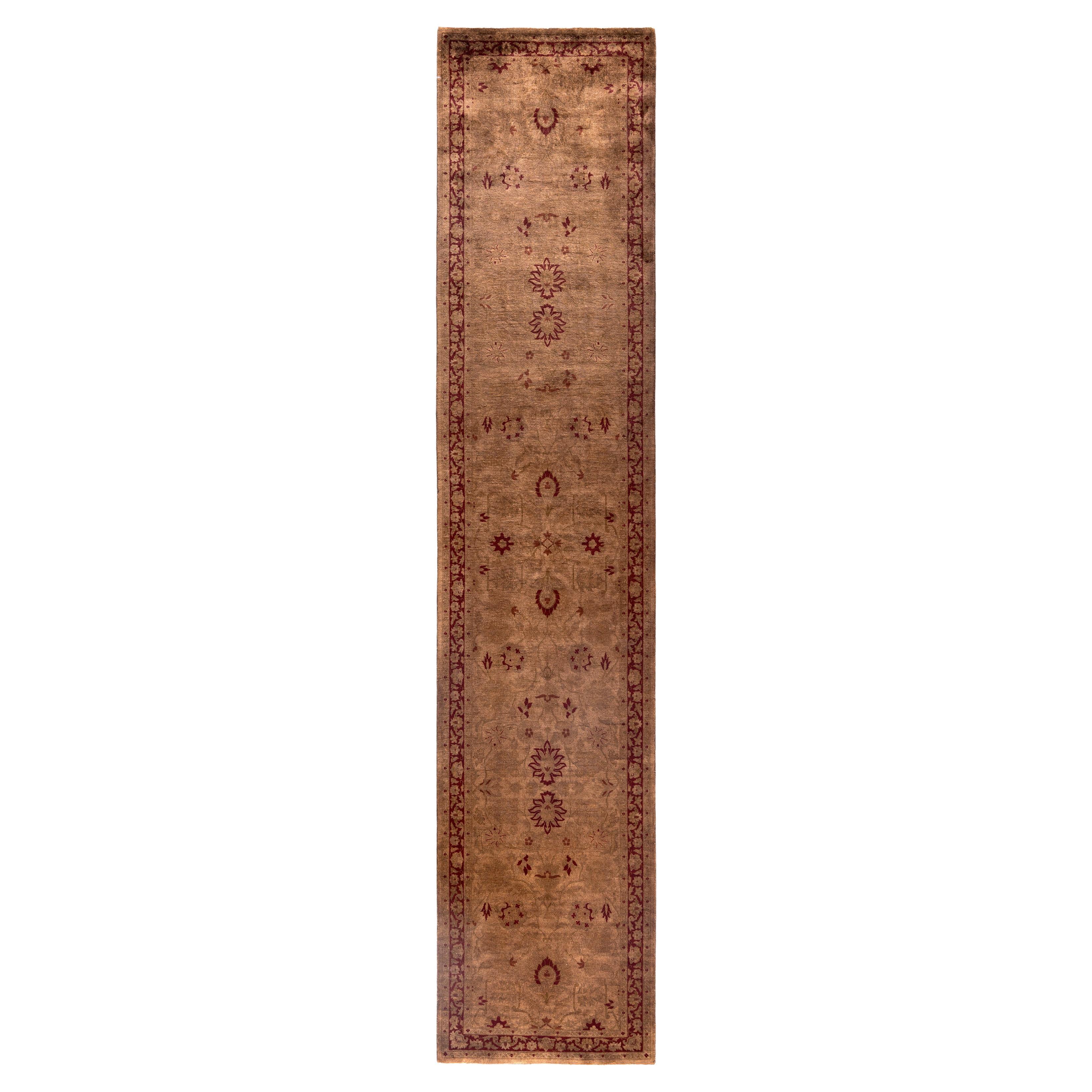 Overdyed One-of-a-Kind Wool Brown Runner 2' 6" x 12' 2" For Sale