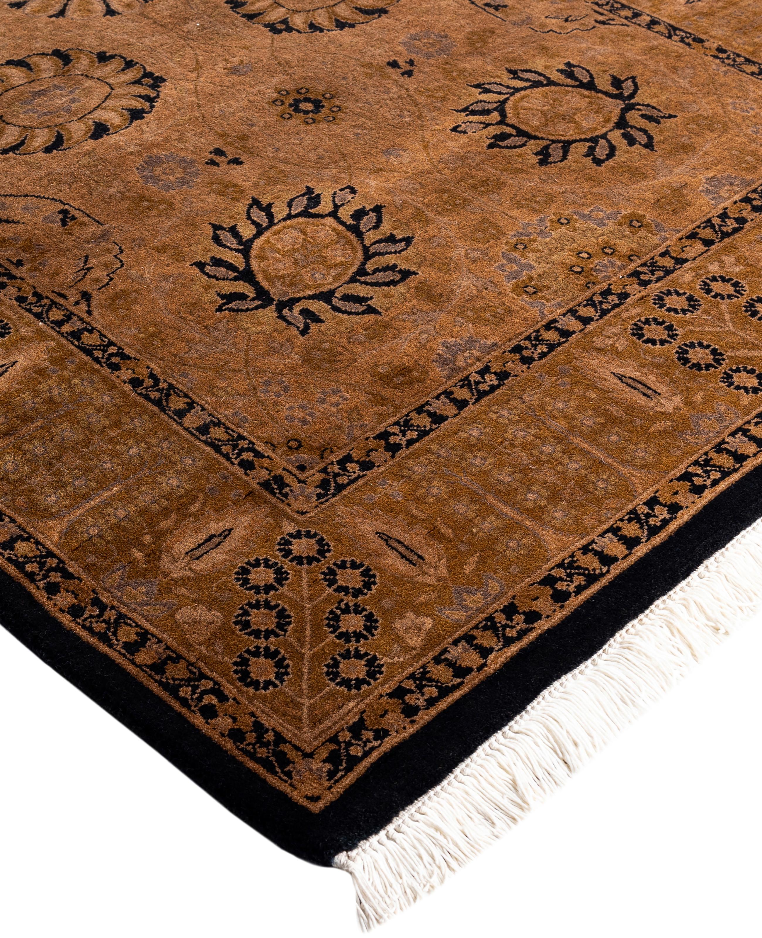 Over-dyed area rugs are created by taking vintage or traditional rugs and applying a vibrant, monochromatic dye over the existing patterns. This technique results in a bold, modern aesthetic while preserving the intricate designs beneath, blending