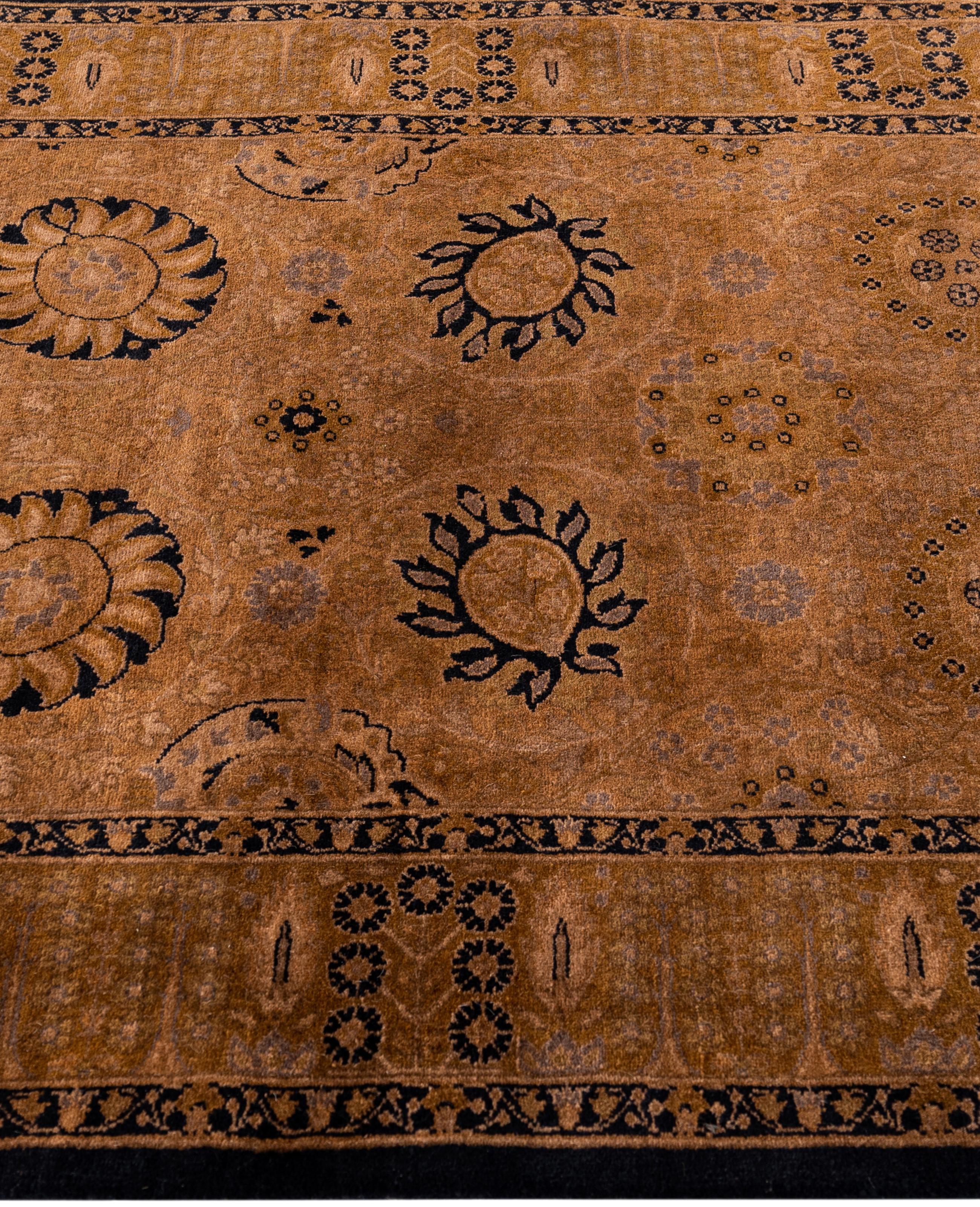 Hand-Knotted Overdyed One-of-a-Kind Wool Brown Runner 3' 2
