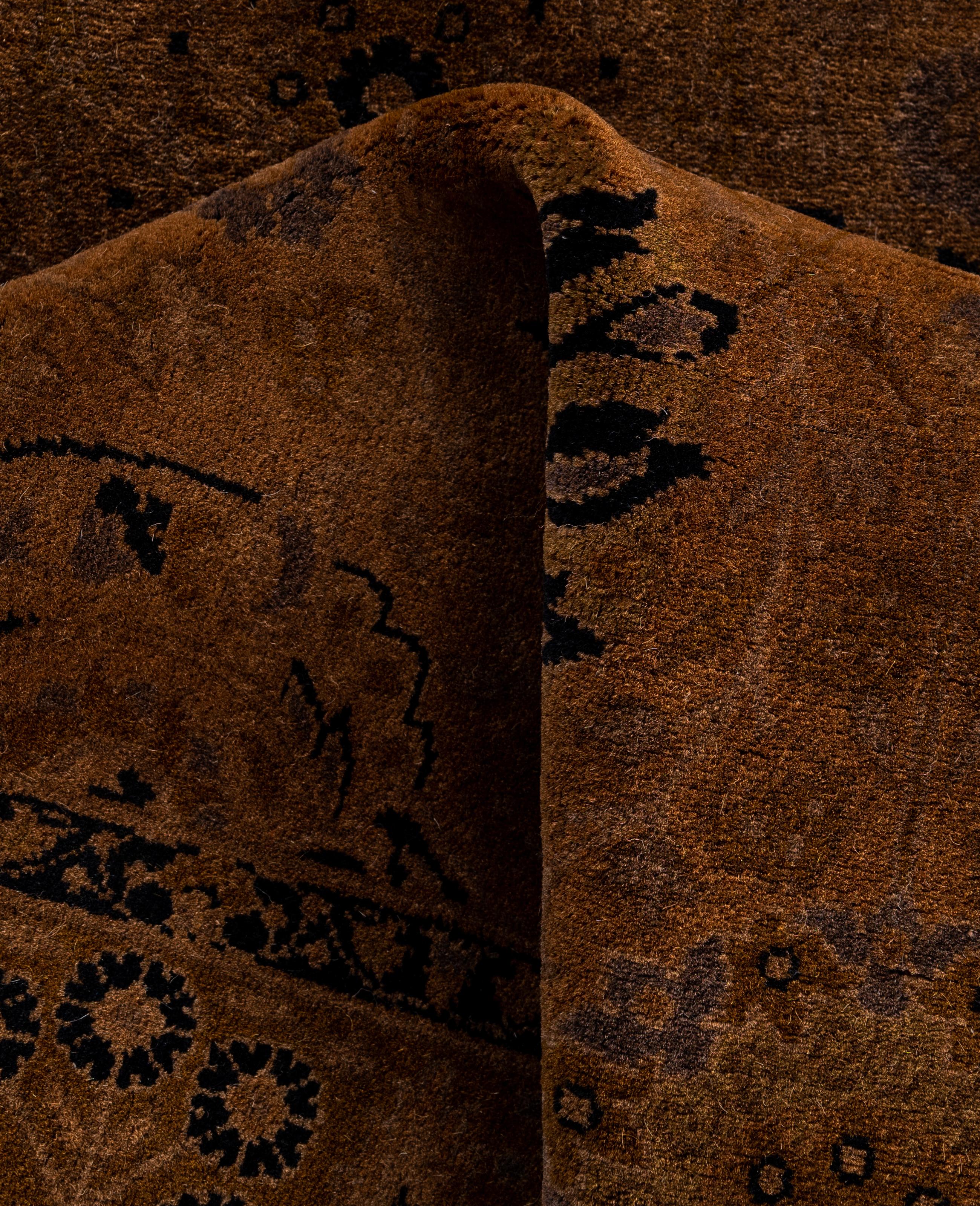Overdyed One-of-a-Kind Wool Brown Runner 3' 2