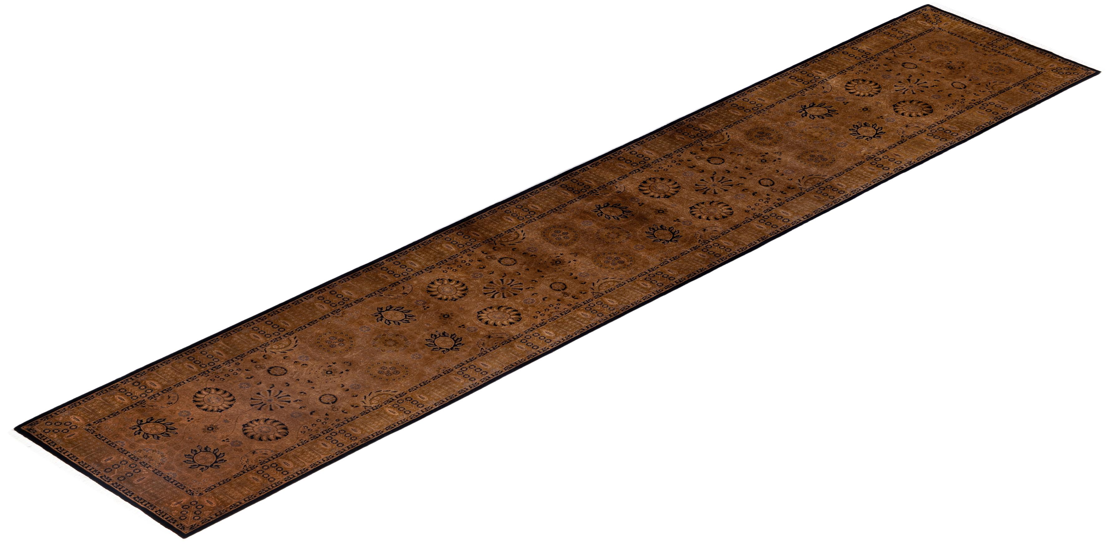 Overdyed One-of-a-Kind Wool Brown Runner 3' 2