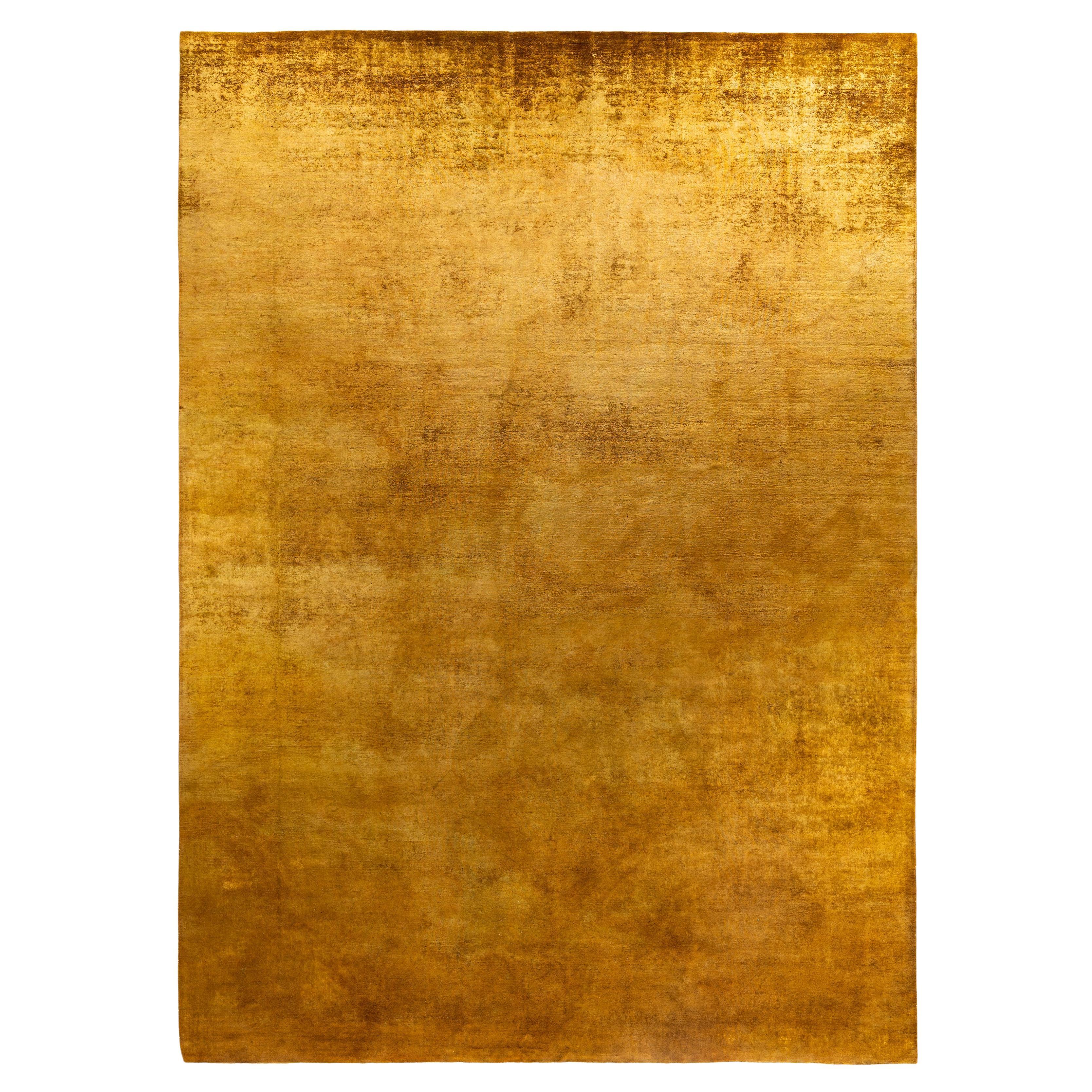 Overdyed Einzigartige Wolle Gold Bereich Teppich 10' 0" x 13' 8"
