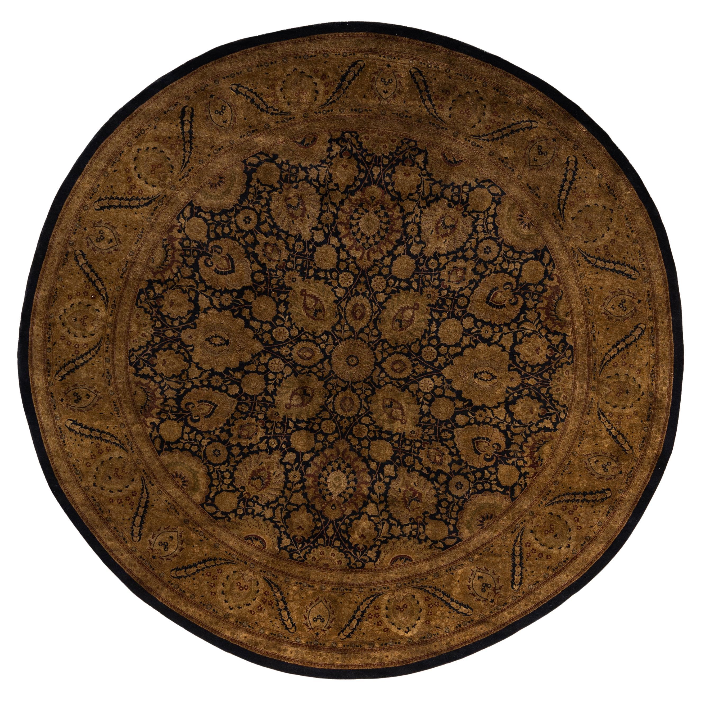 Overdyed One-of-a-Kind Wolle Gold Runde Bereich Teppich 10' 1" x 10' 1" im Angebot