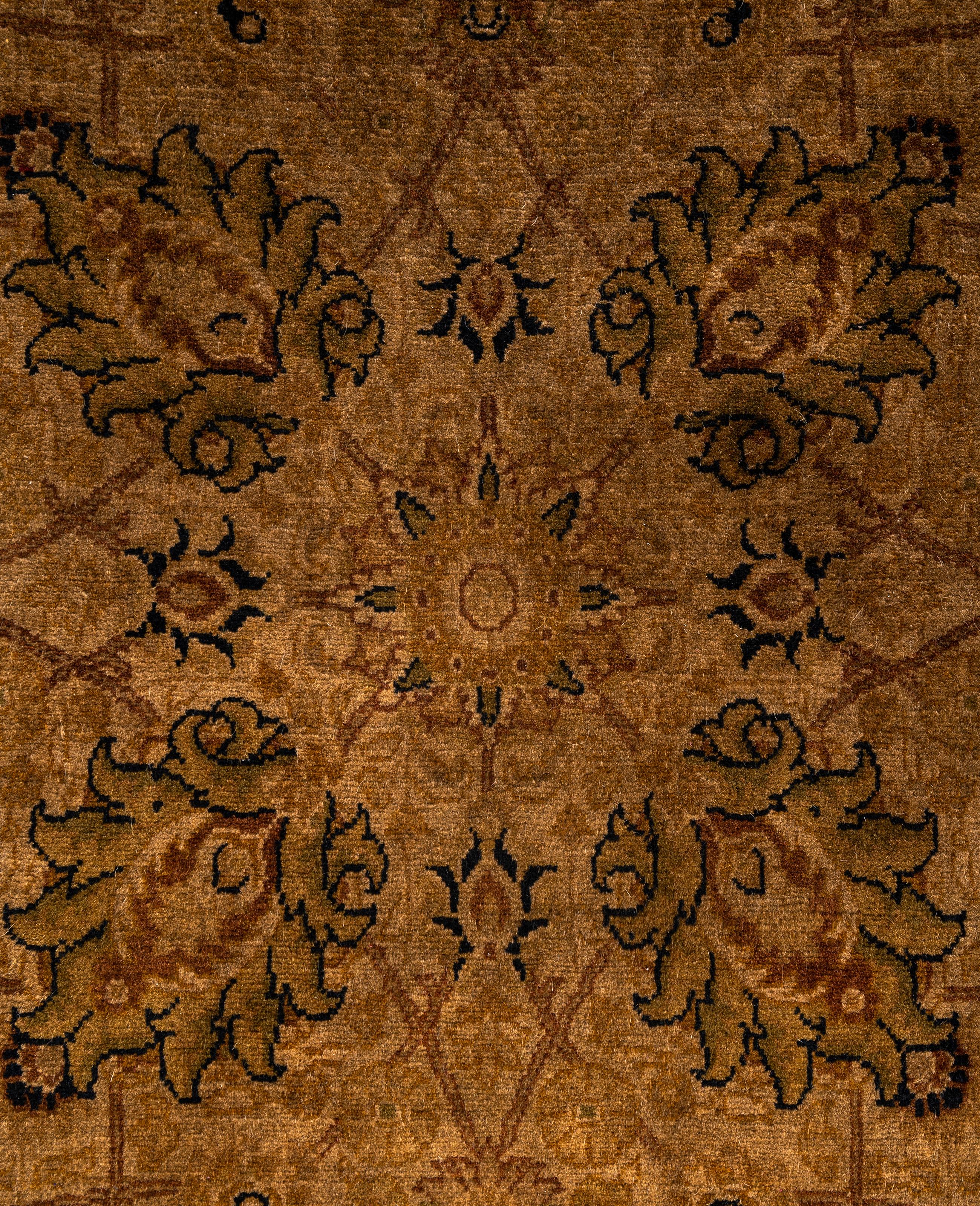 Pakistani Overdyed One-of-a-Kind Wool Gold Round Area Rug 4' 1