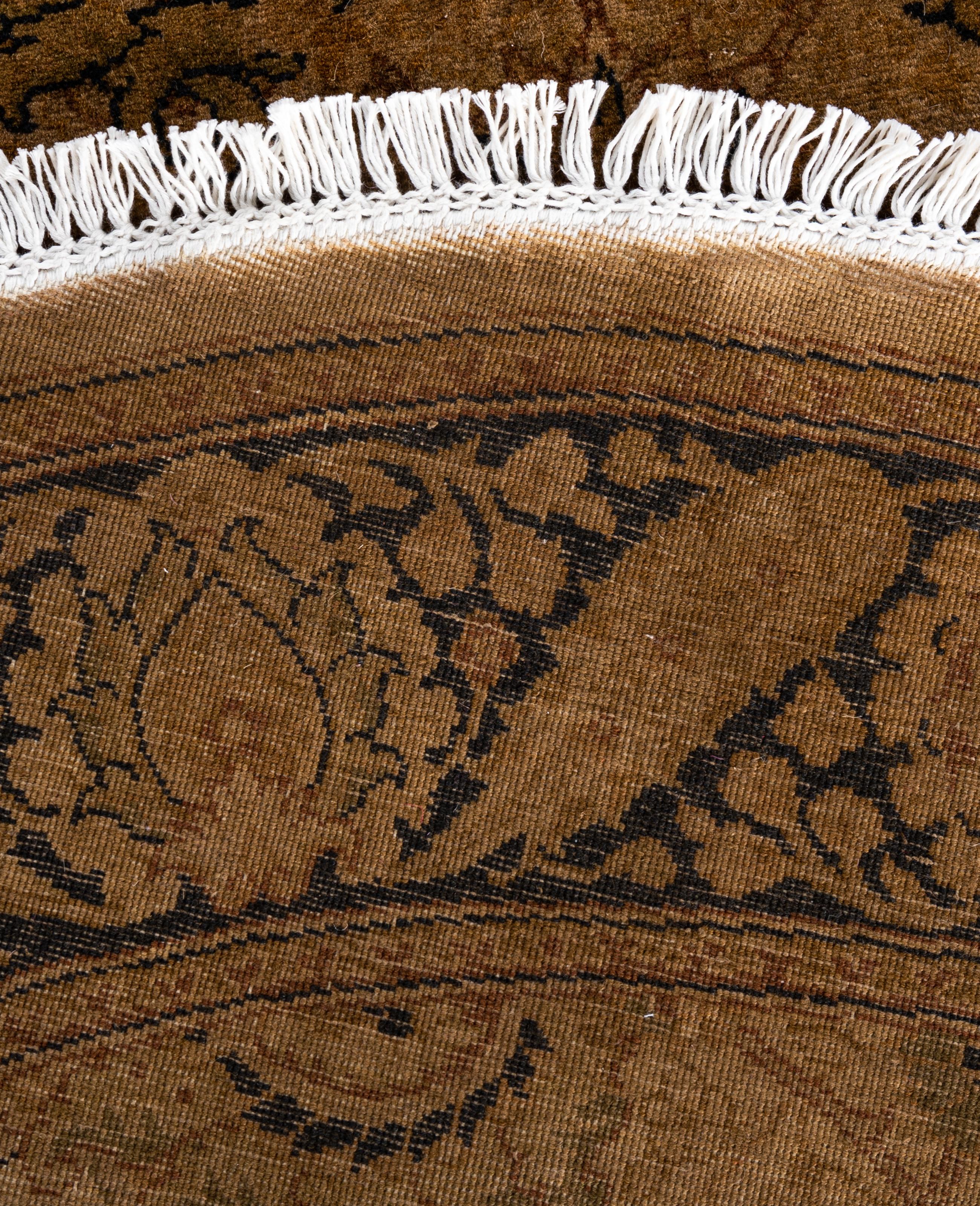 Overdyed One-of-a-Kind Wool Gold Round Area Rug 4' 1