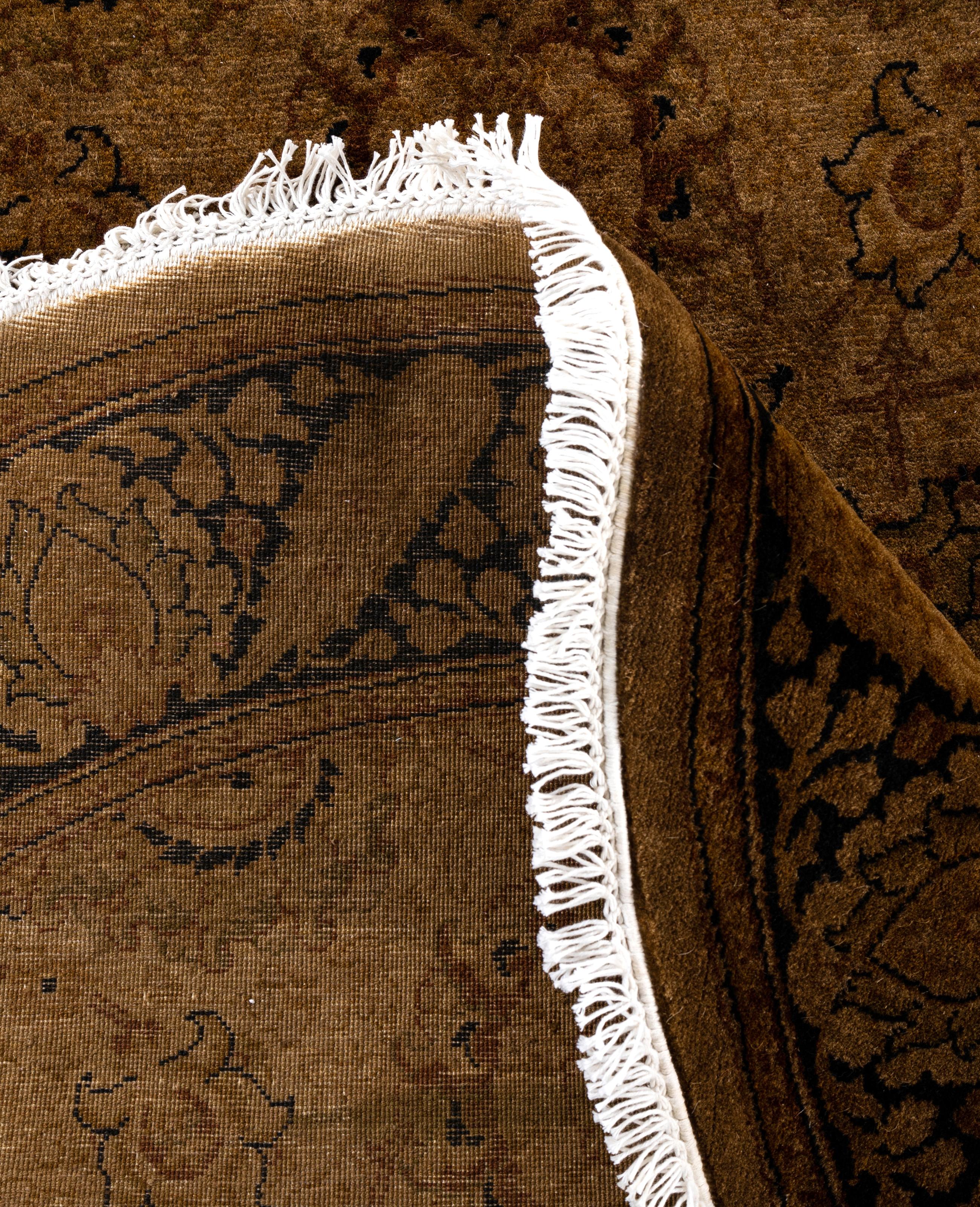 Contemporary Overdyed One-of-a-Kind Wool Gold Round Area Rug 4' 1