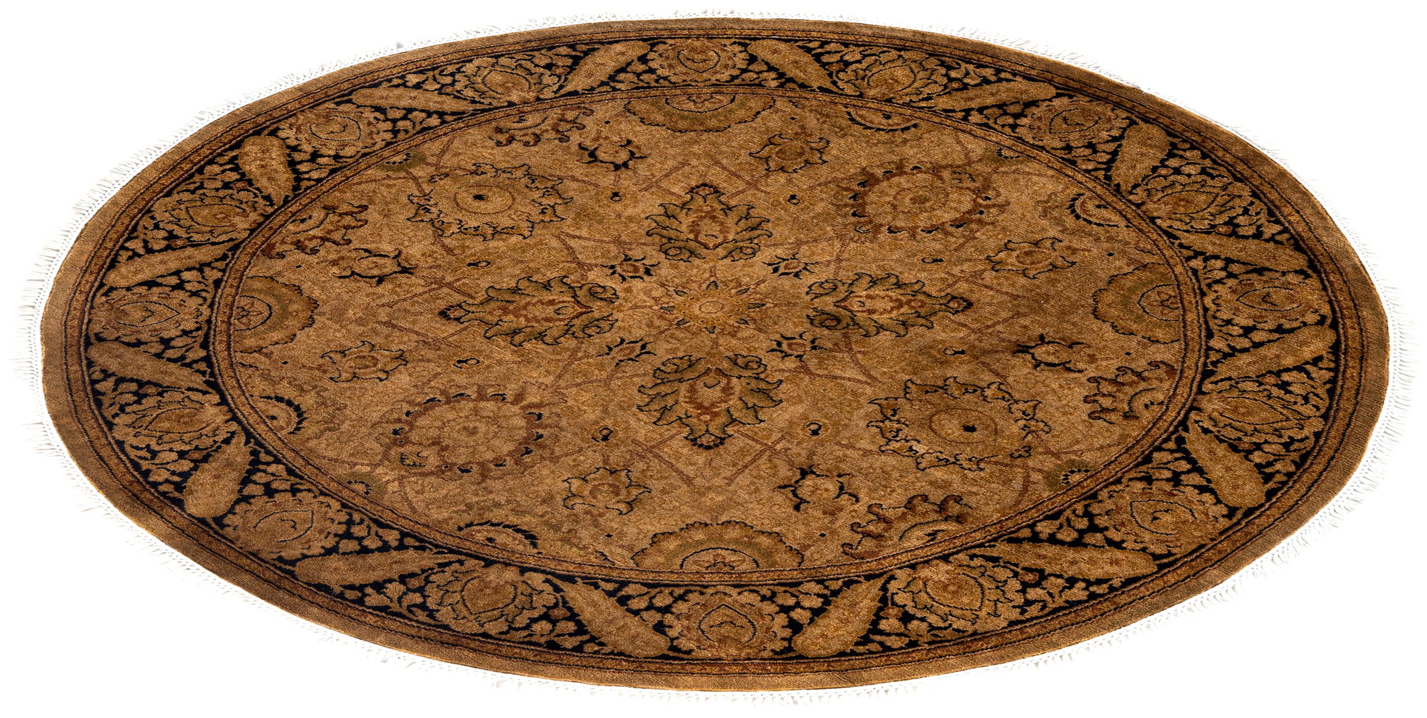 Overdyed One-of-a-Kind Wool Gold Round Area Rug 4' 1