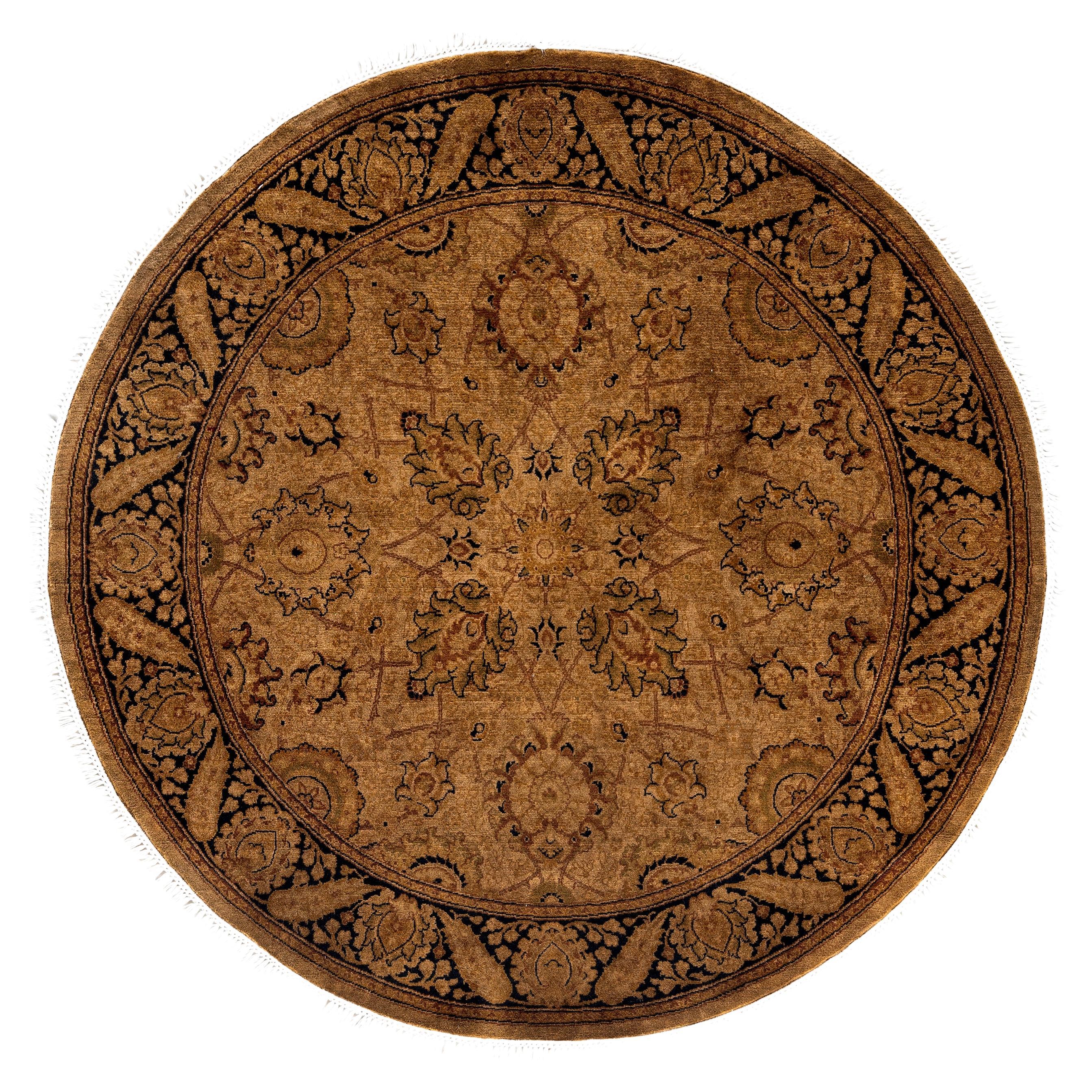 Overdyed One-of-a-Kind Wool Gold Round Area Rug 4' 1" x 4' 1"