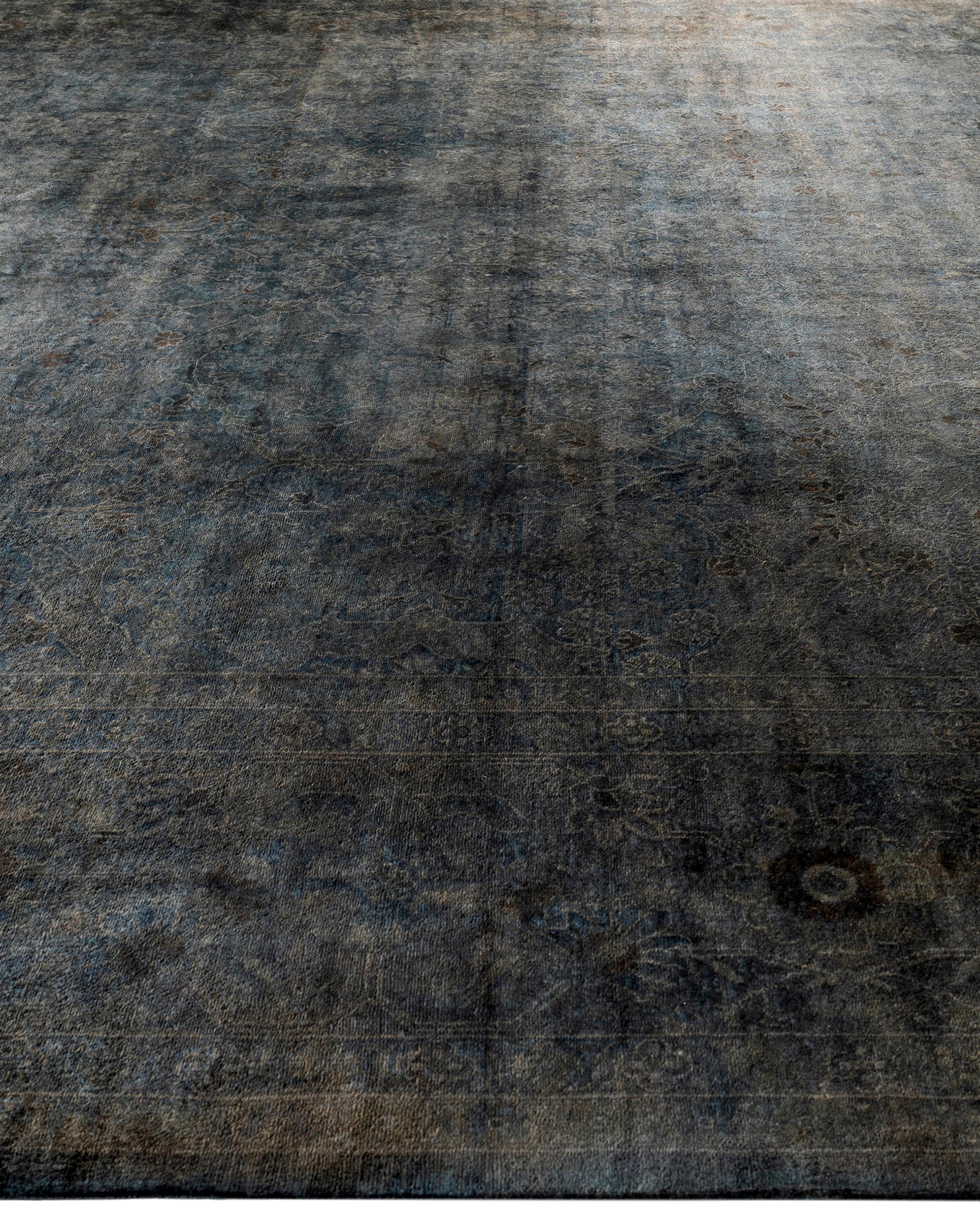 Annodato a mano Tappeto da giardino grigio in lana Overdyed One-of-a-Kind 10' 1