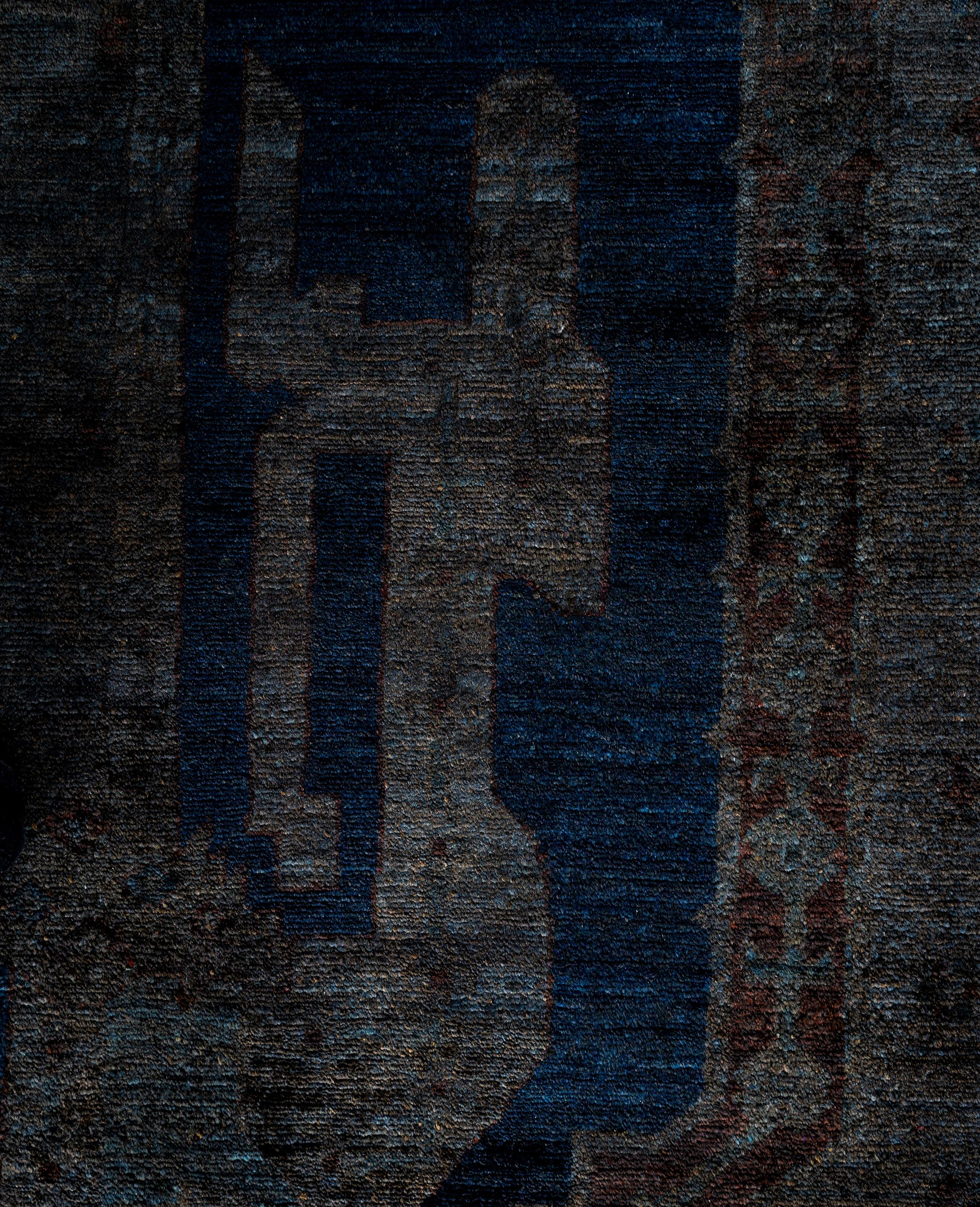 Pakistani Overdyed One-of-a-Kind Wool Gray Area Rug 11' 9