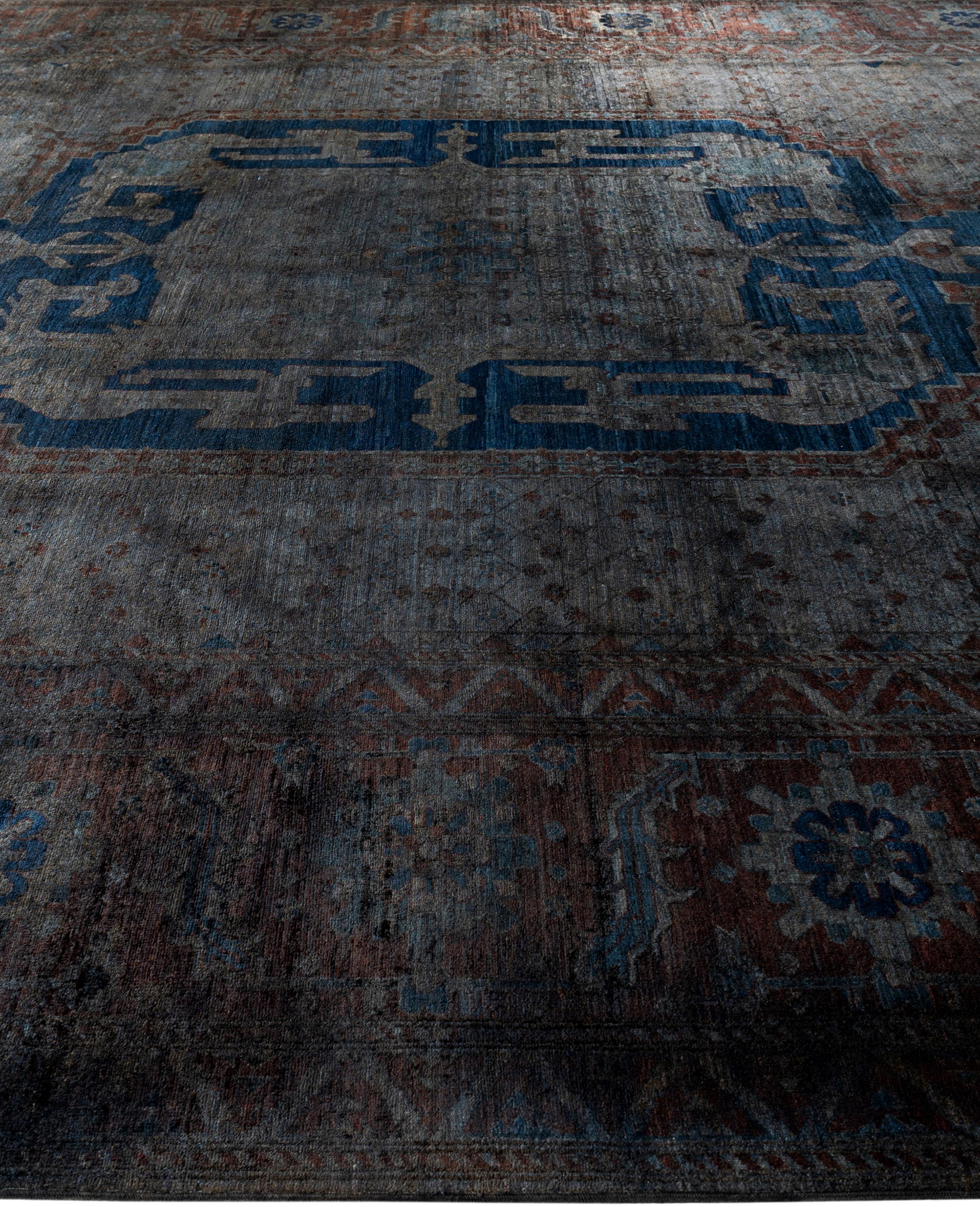 Hand-Knotted Overdyed One-of-a-Kind Wool Gray Area Rug 11' 9
