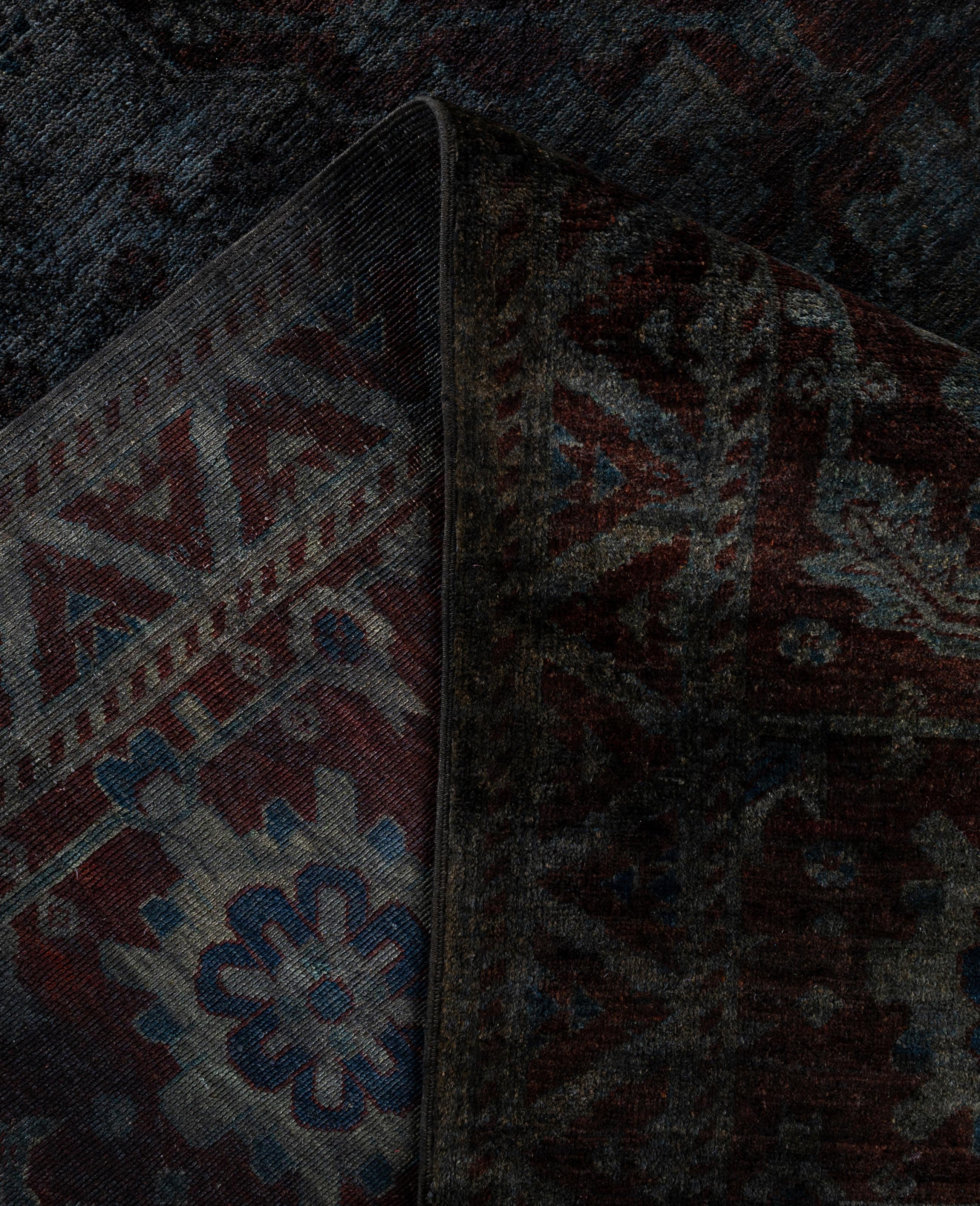 Contemporary Overdyed One-of-a-Kind Wool Gray Area Rug 11' 9