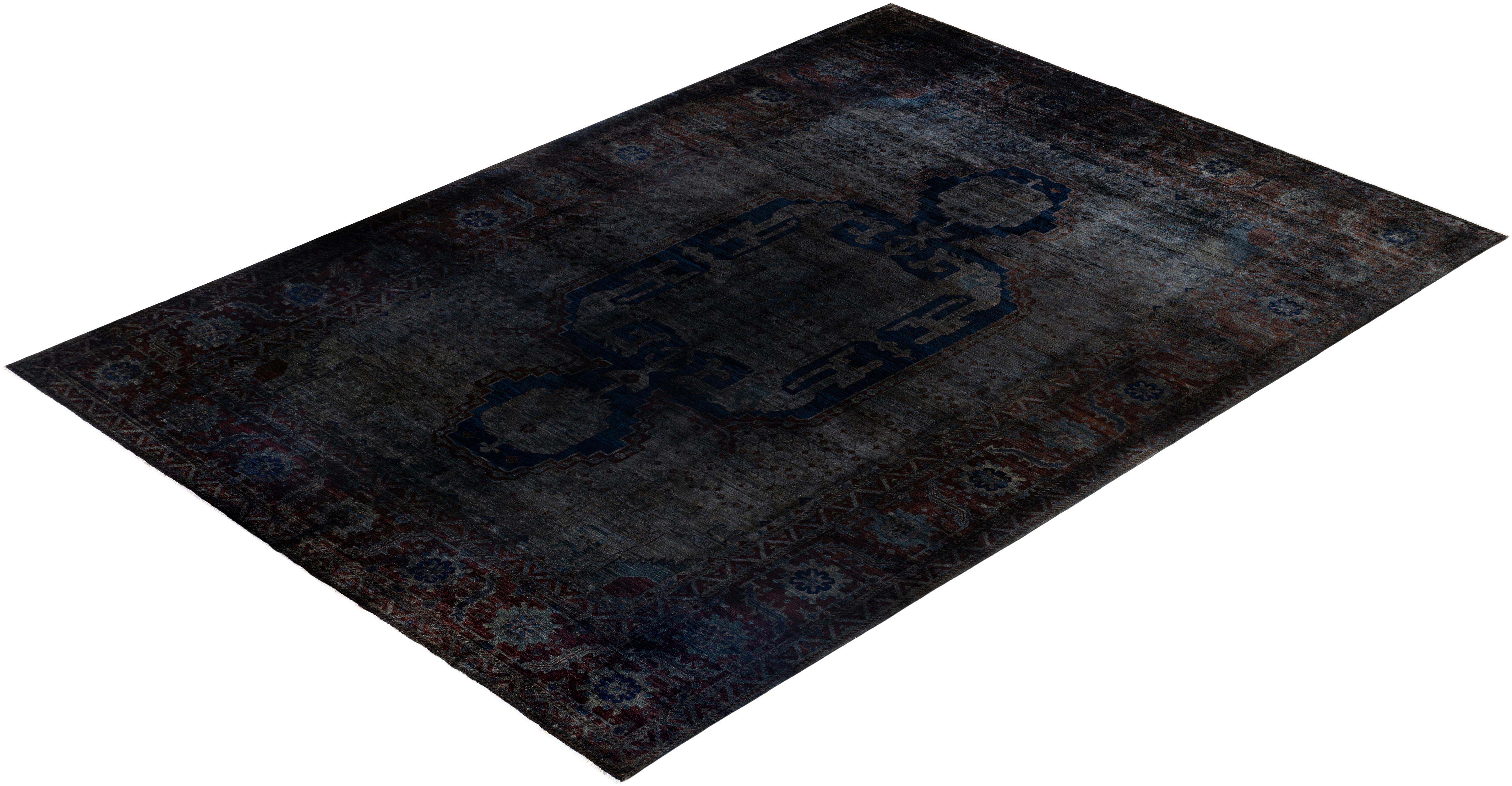 Overdyed One-of-a-Kind Wool Gray Area Rug 11' 9