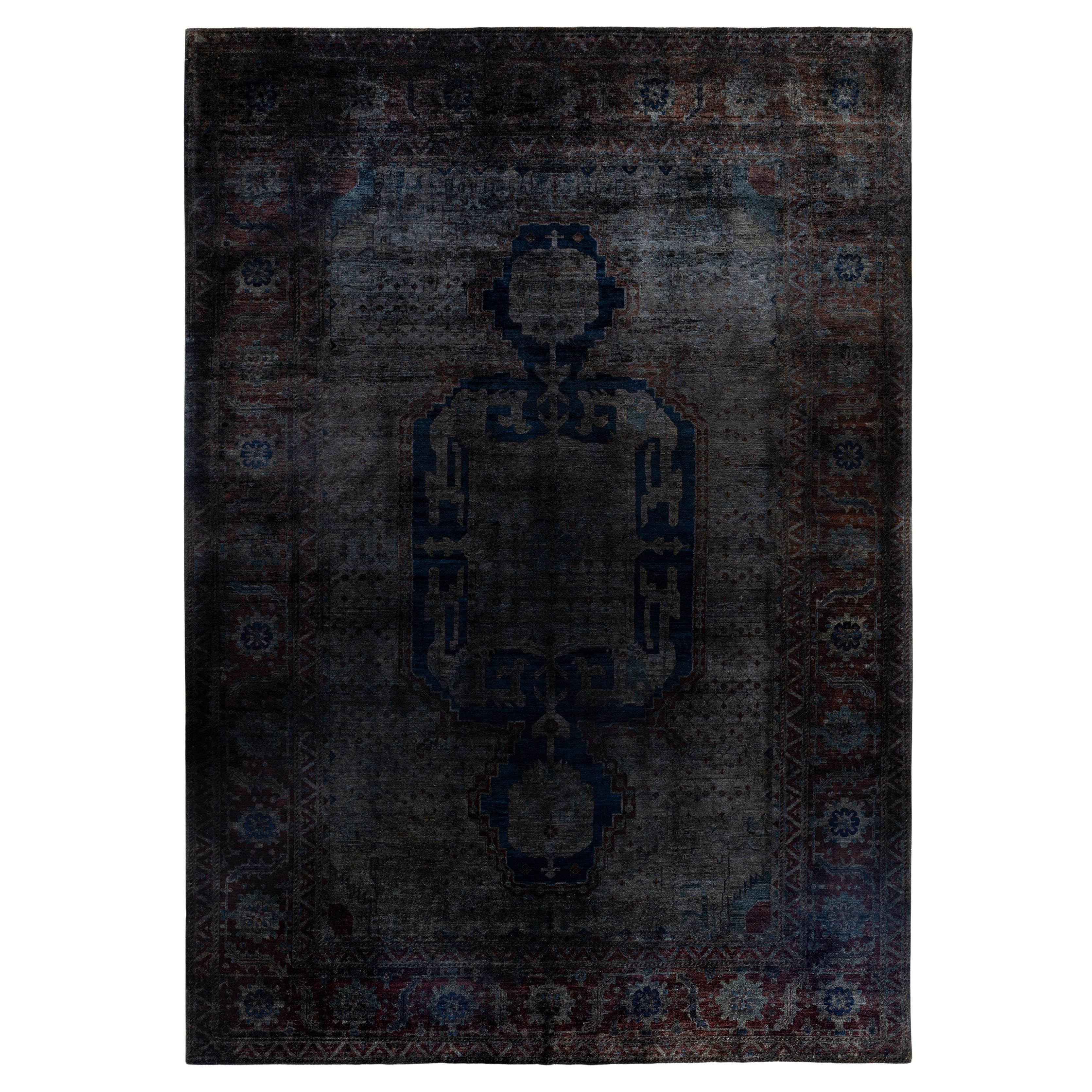 Overdyed One-of-a-Kind Wool Gray Area Rug 11' 9" x 16' 10" For Sale