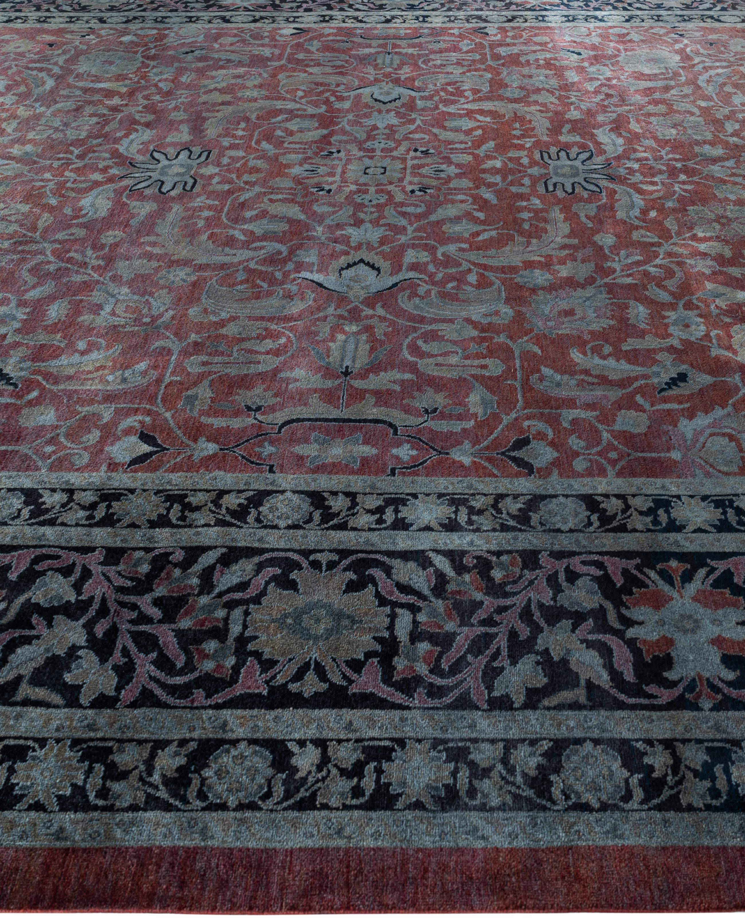 Hand-Knotted Overdyed One-of-a-Kind Wool Gray Area Rug 12' 0