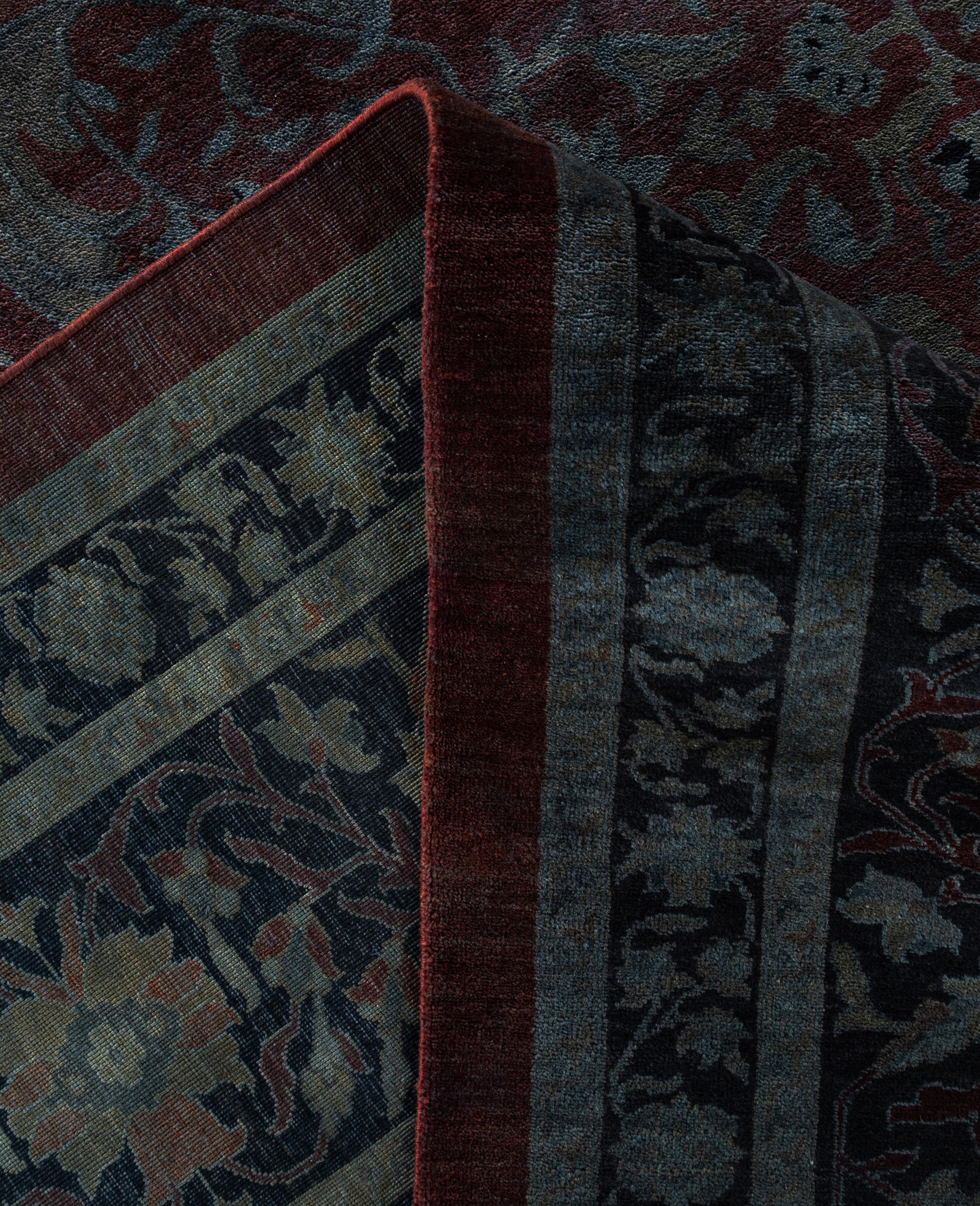 Contemporary Overdyed One-of-a-Kind Wool Gray Area Rug 12' 0