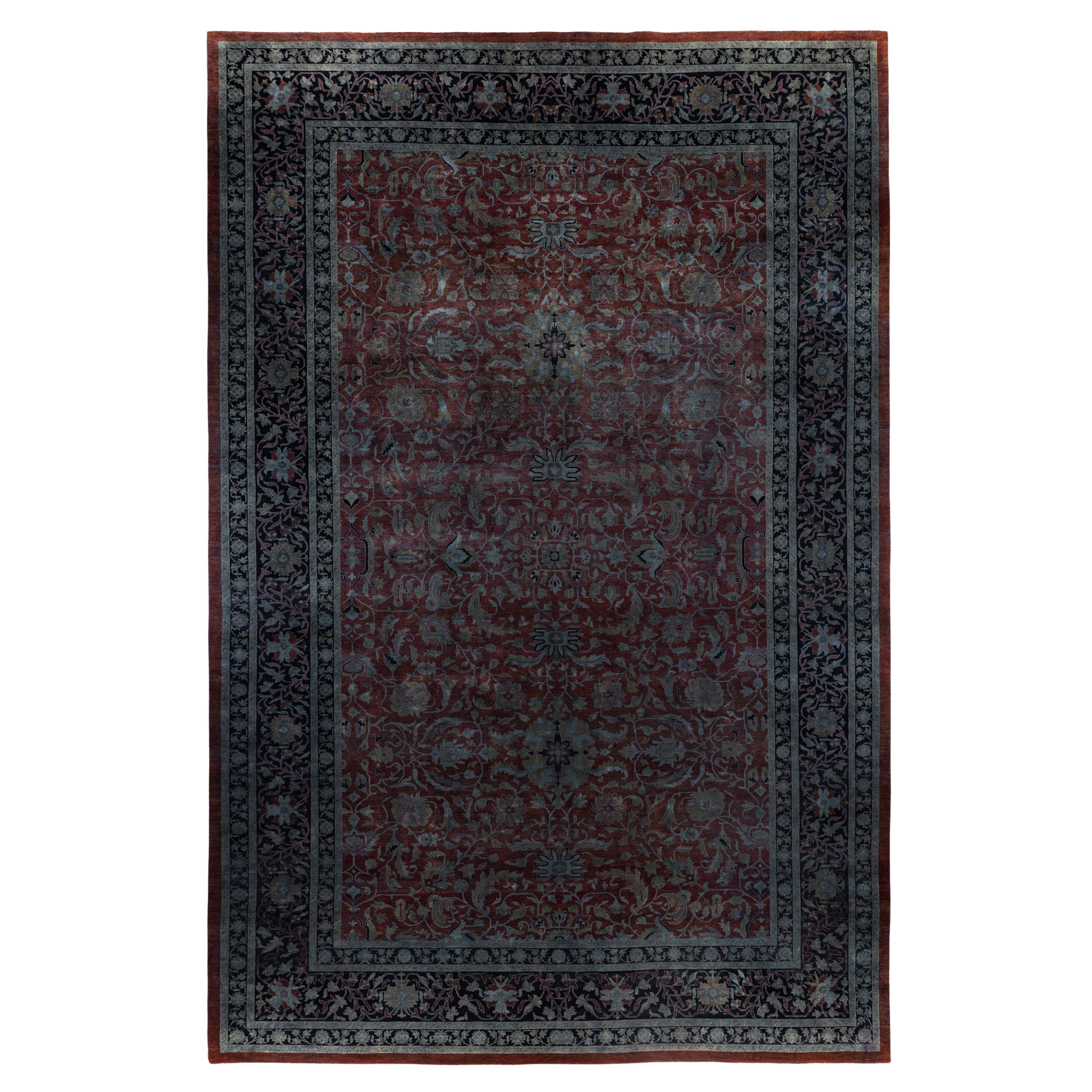 Overdyed One-of-a-Kind Wool Gray Area Rug 12' 0" x 18' 0" For Sale