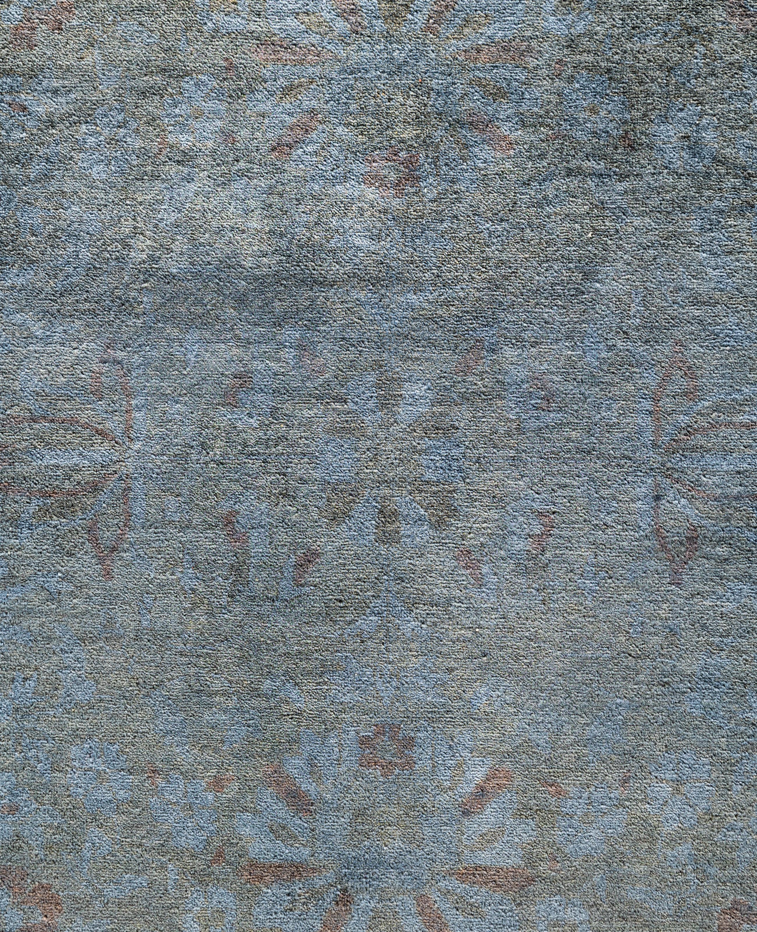 Pakistani Overdyed One-of-a-Kind Wool Gray Area Rug 12' 3