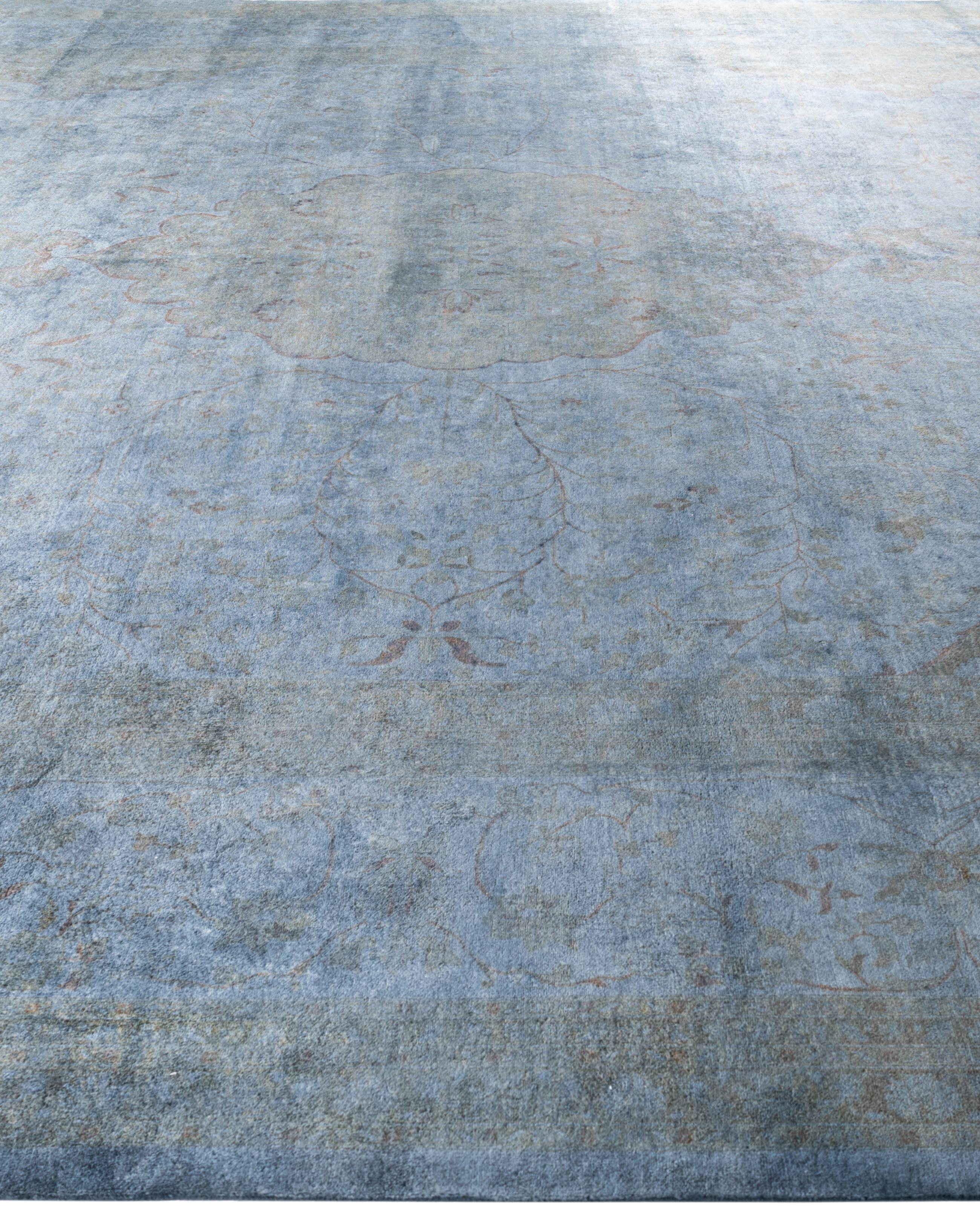 Hand-Knotted Overdyed One-of-a-Kind Wool Gray Area Rug 12' 3