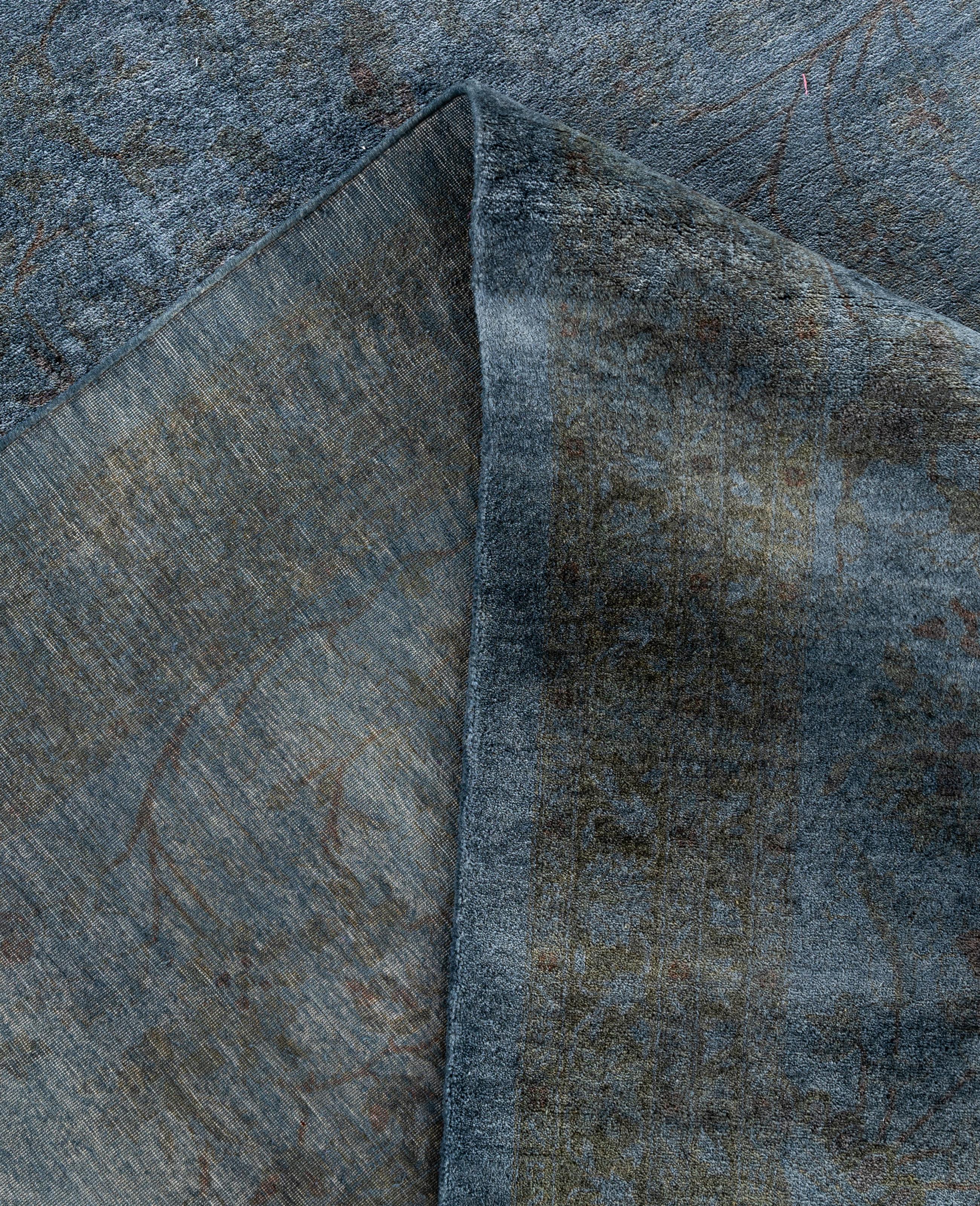 Contemporary Overdyed One-of-a-Kind Wool Gray Area Rug 12' 3