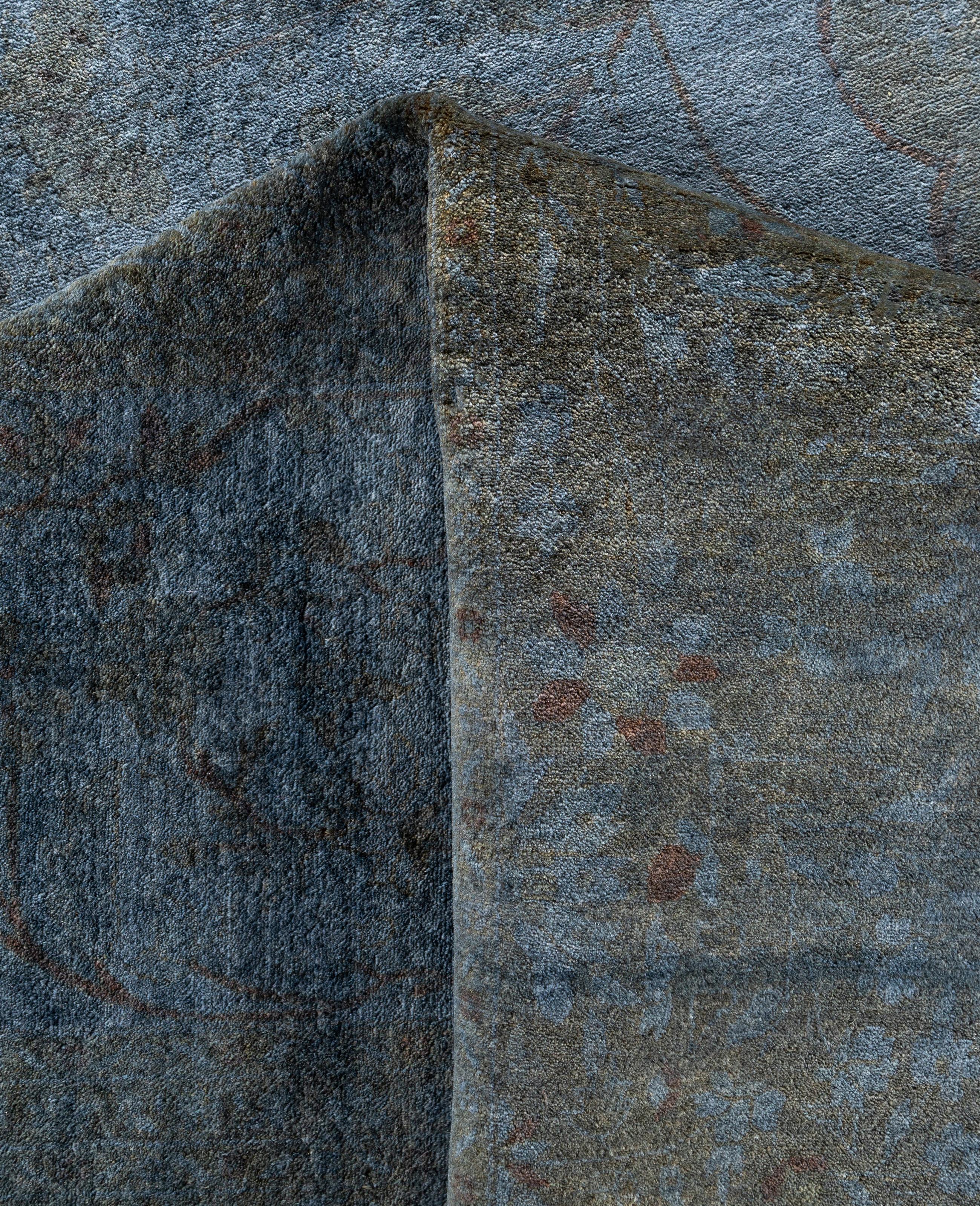 Overdyed One-of-a-Kind Wool Gray Area Rug 12' 3