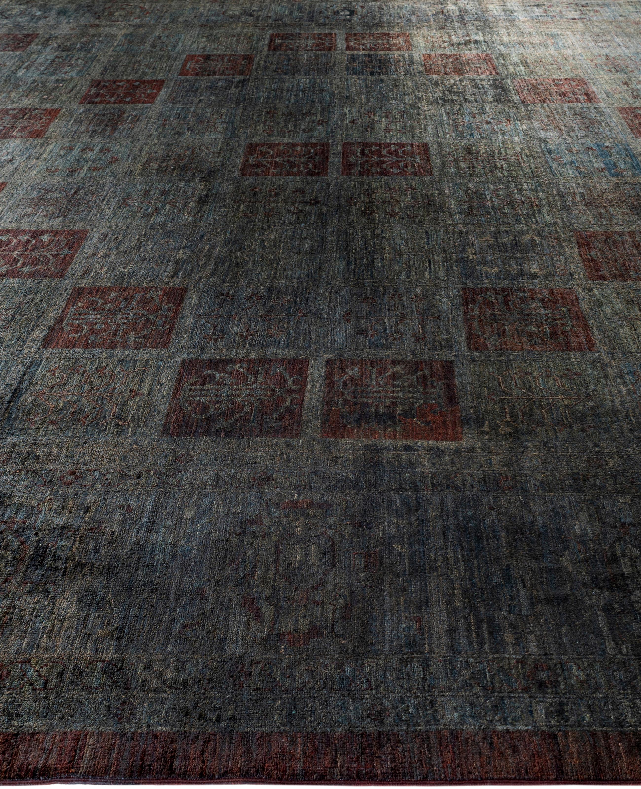 Hand-Knotted Overdyed One-of-a-Kind Wool Gray Area Rug 12' 3