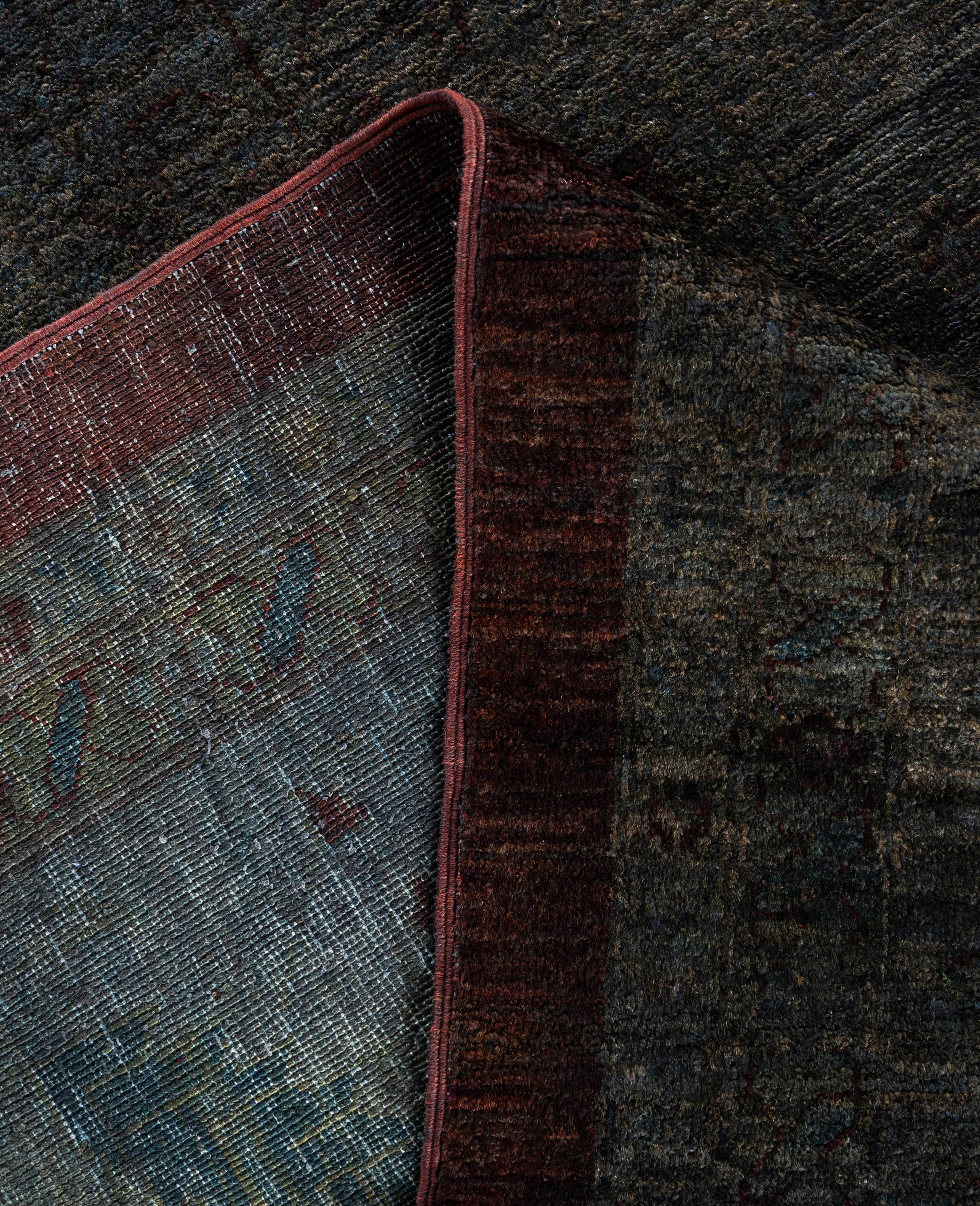 Contemporary Overdyed One-of-a-Kind Wool Gray Area Rug 12' 3