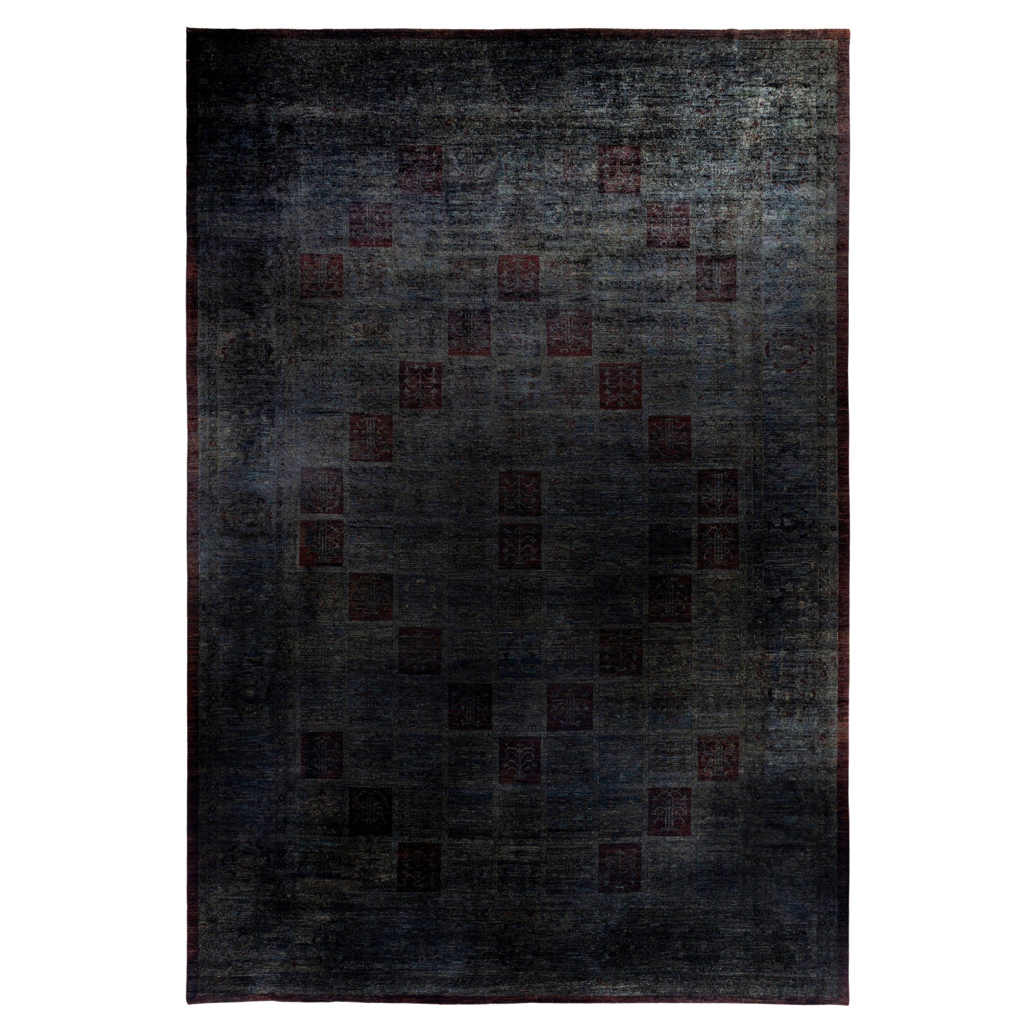 Overdyed One-of-a-Kind Wool Gray Area Rug 12' 3" x 17' 6" For Sale