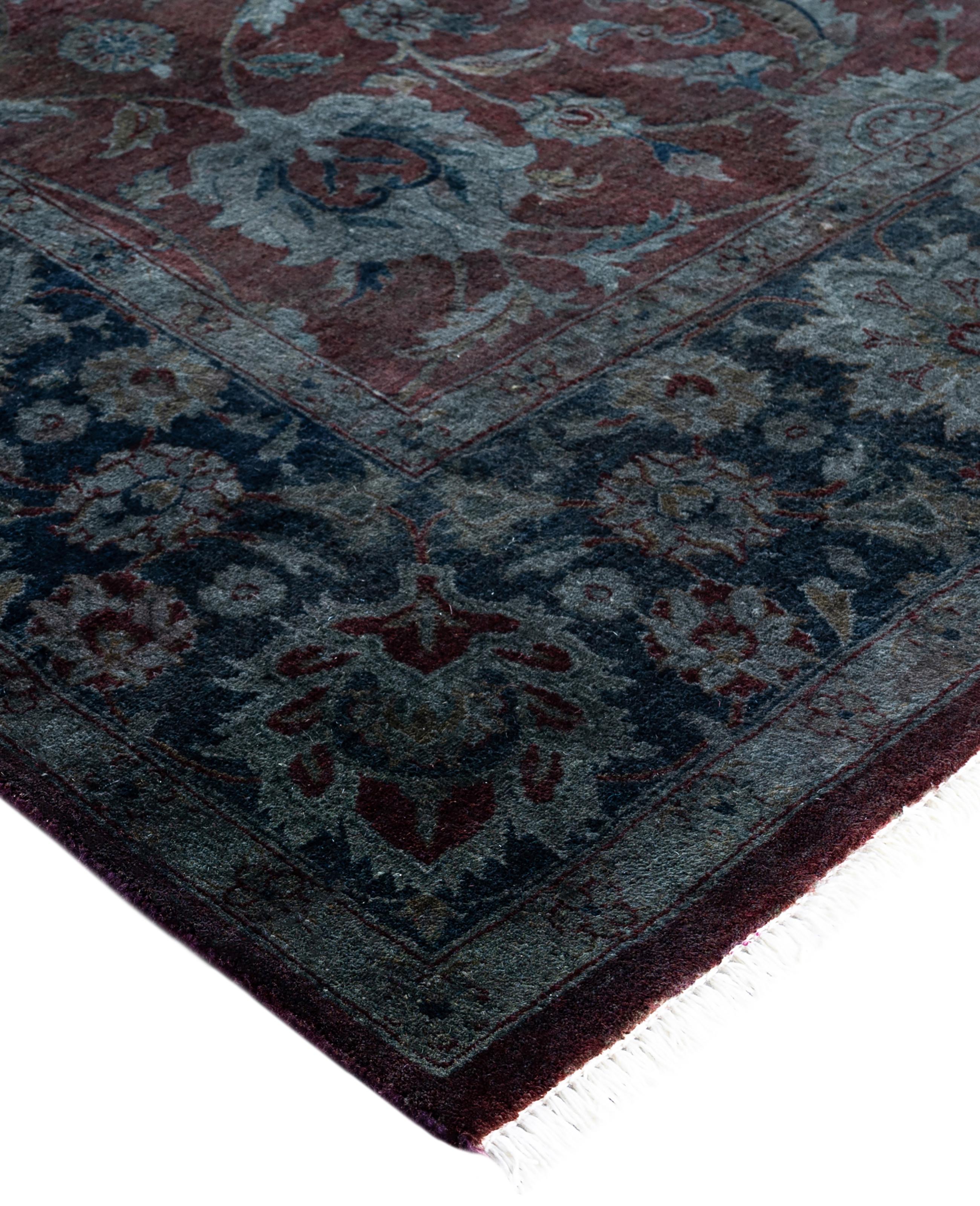 Over-dyed area rugs are created by taking vintage or traditional rugs and applying a vibrant, monochromatic dye over the existing patterns. This technique results in a bold, modern aesthetic while preserving the intricate designs beneath, blending