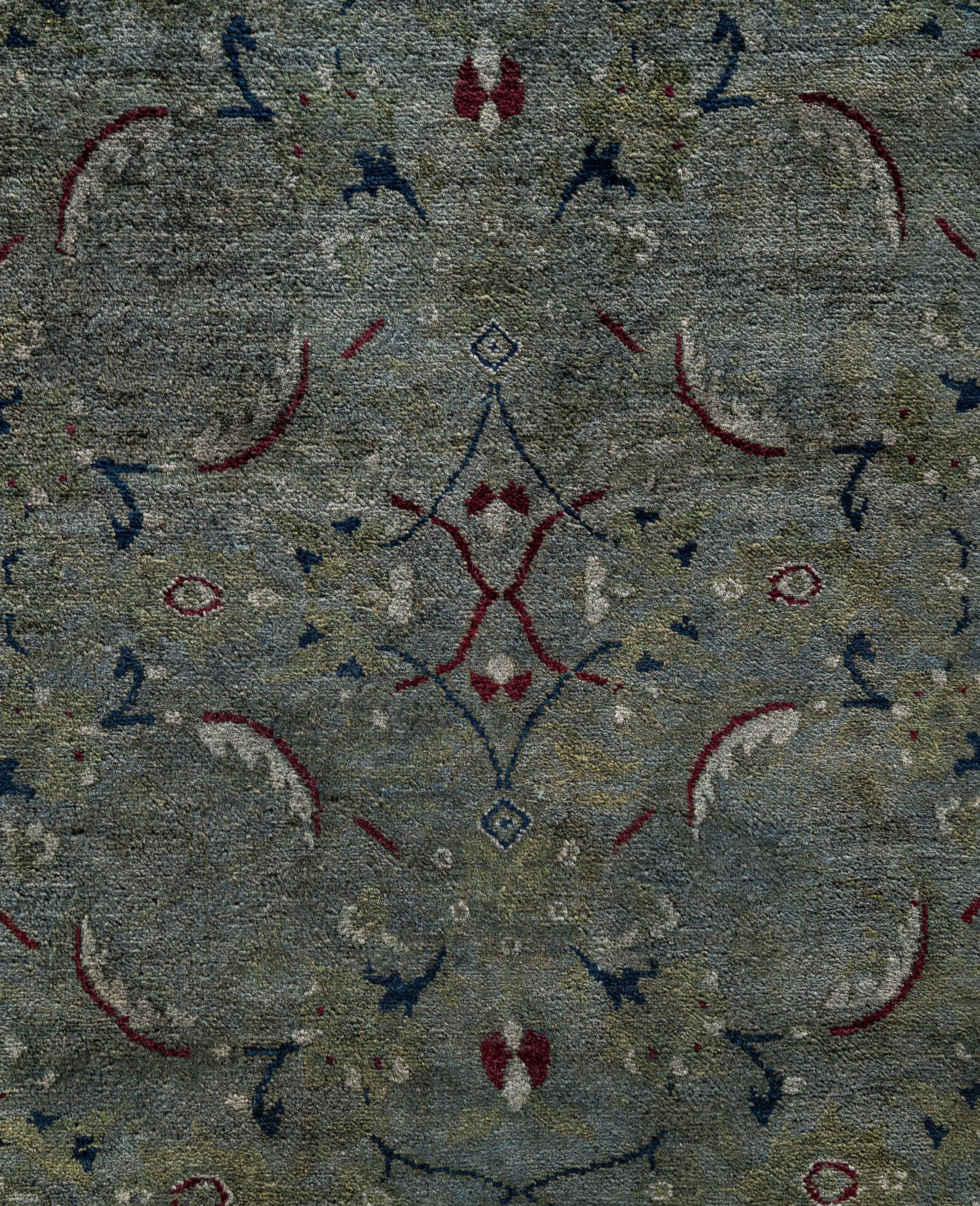 Pakistanais Tapis de sol en laine gris surteint et unique en son genre 8' 3