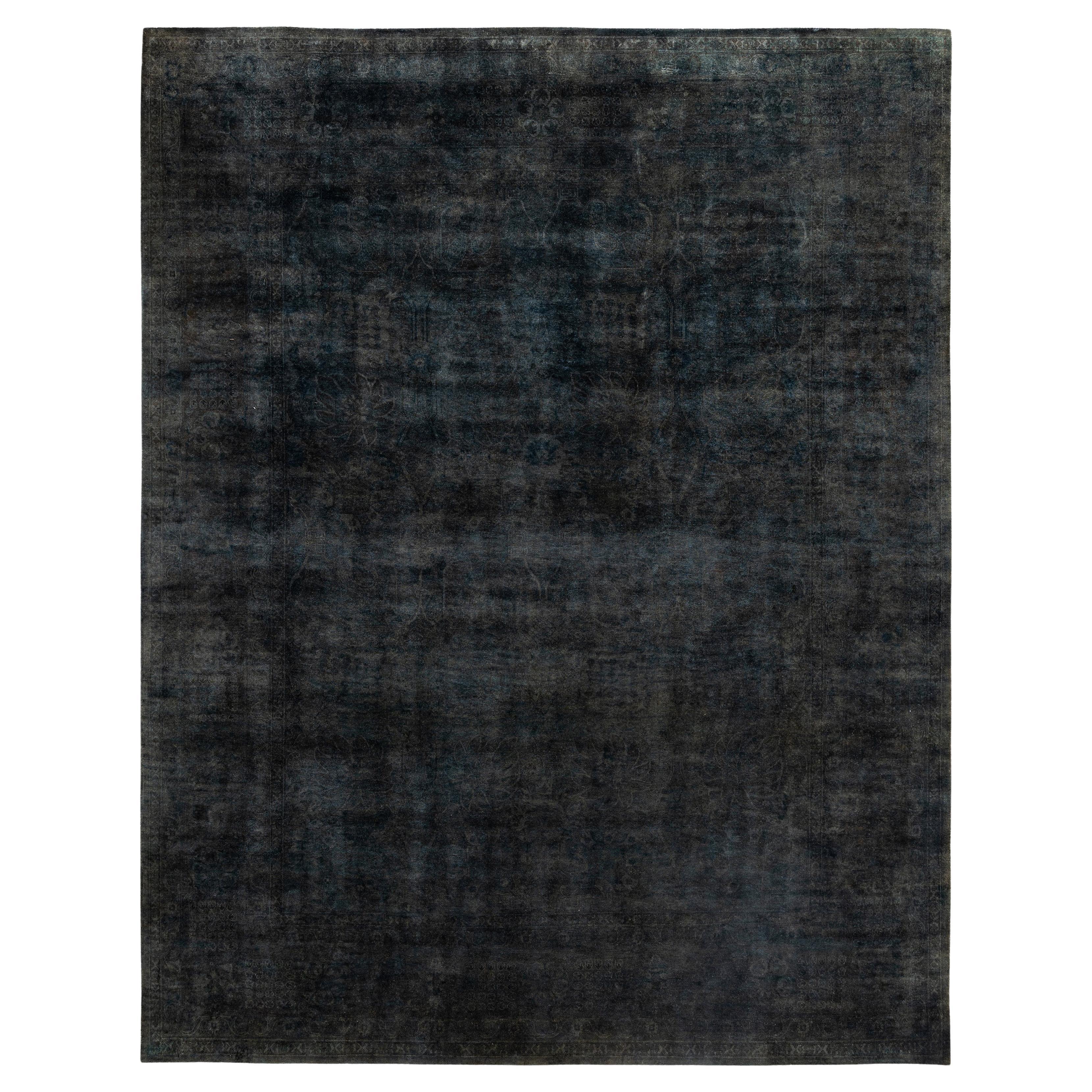 Overdyed One-of-a-Kind Wool Gray Area Rug 9' 1" x 11' 8"