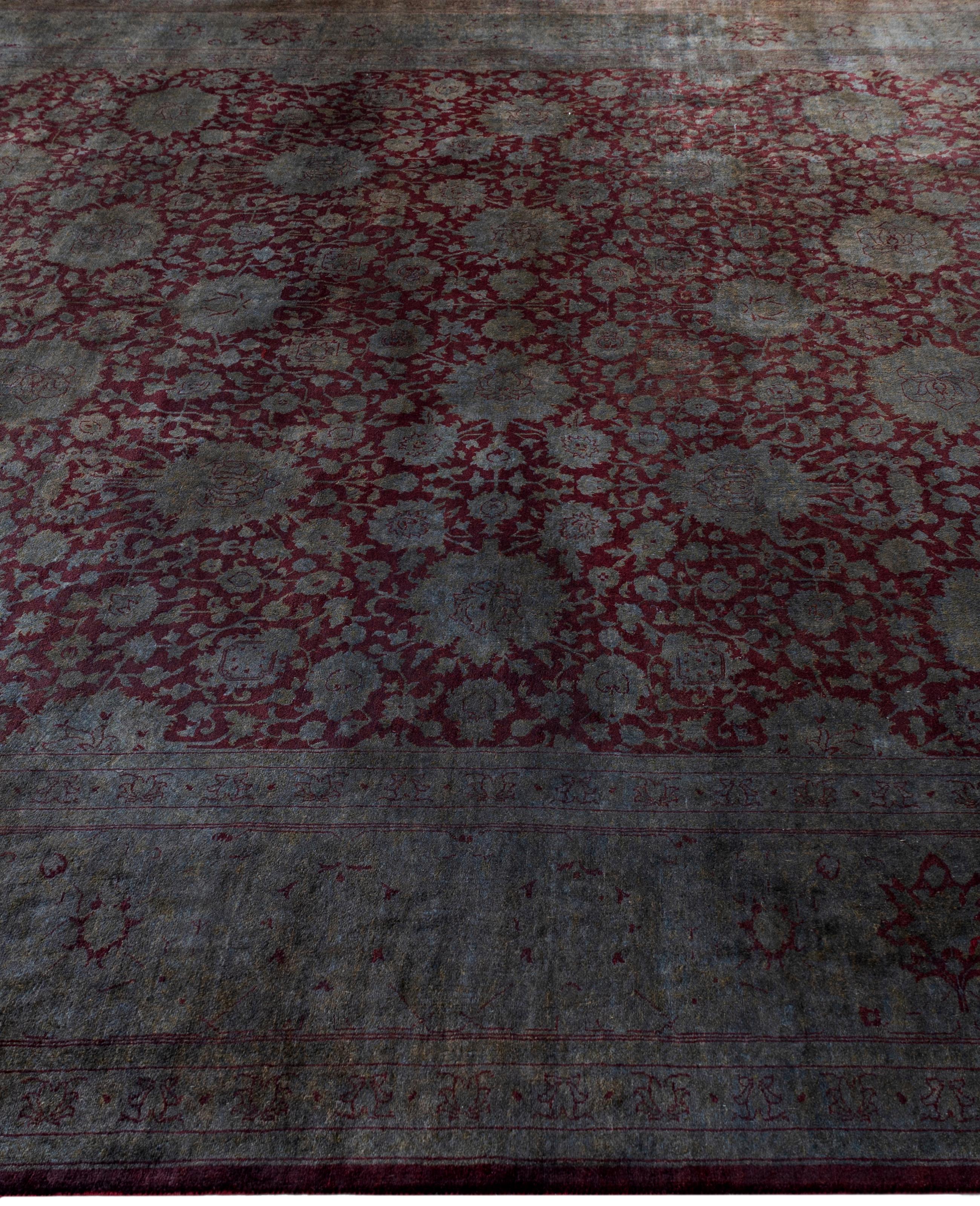 Noué à la main Tapis de zone Overdyed One-of-a-Kind en laine grise 9' 3
