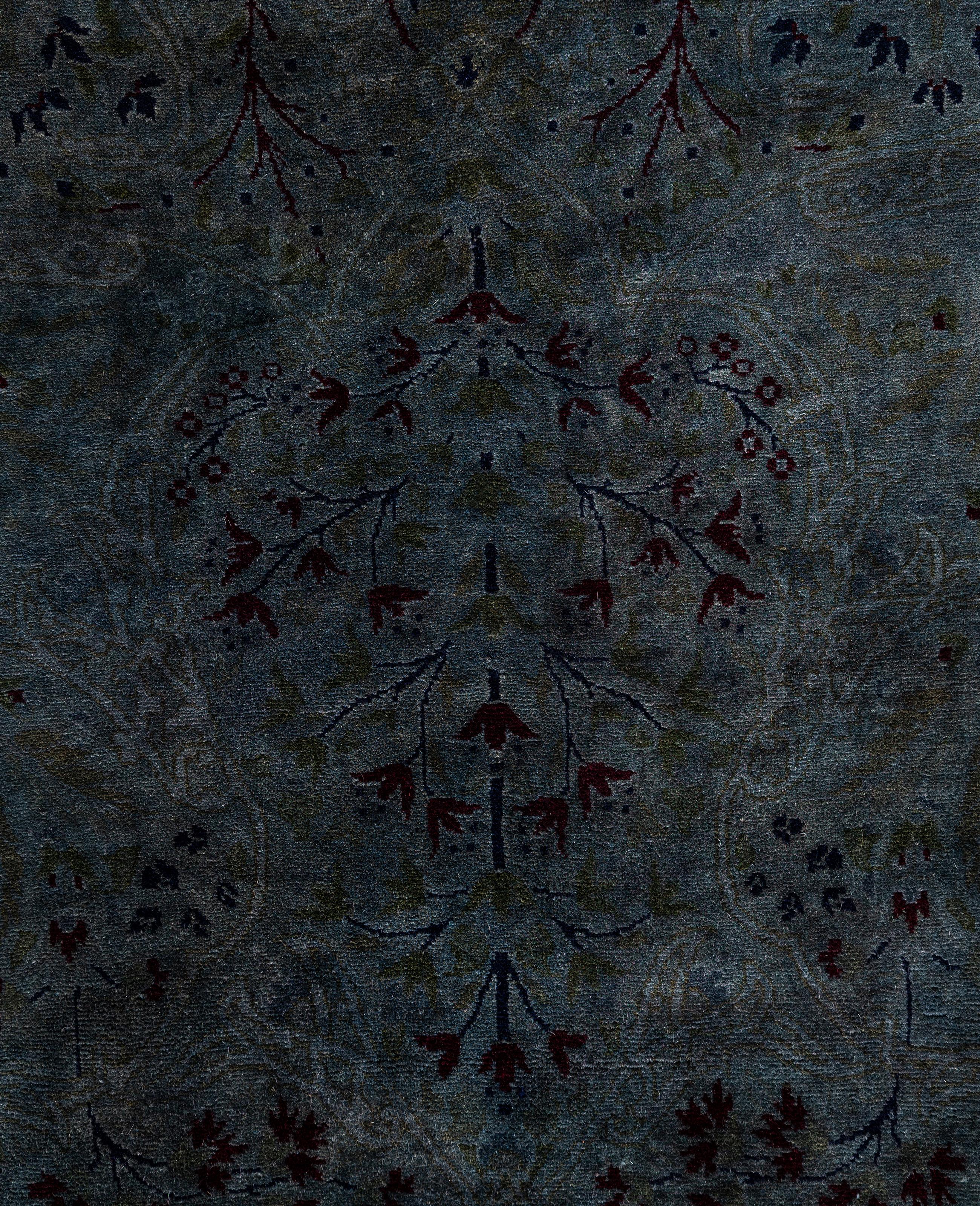 Pakistani Overdyed One-of-a-Kind Wool Gray Area Rug 9' 4