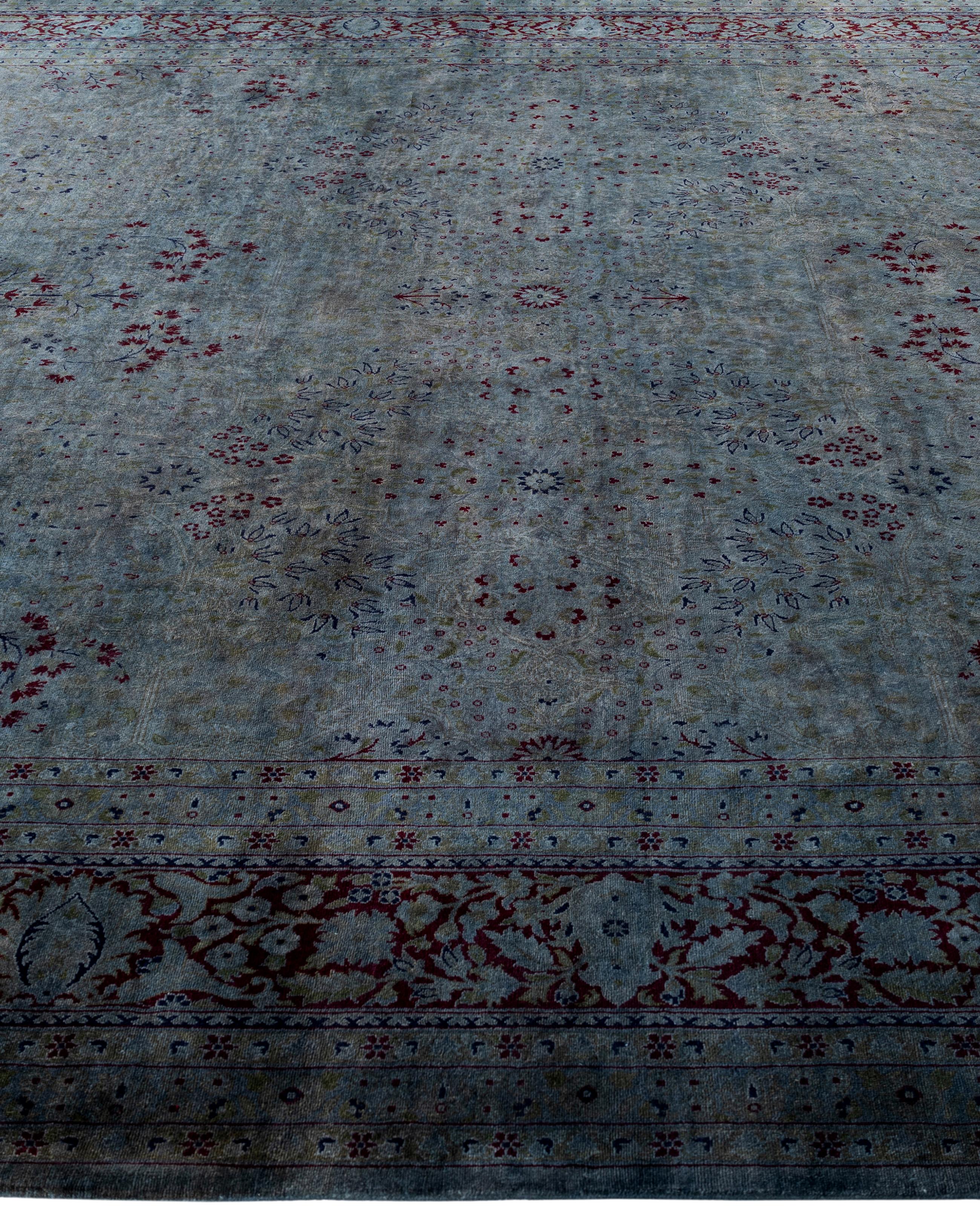 Hand-Knotted Overdyed One-of-a-Kind Wool Gray Area Rug 9' 4