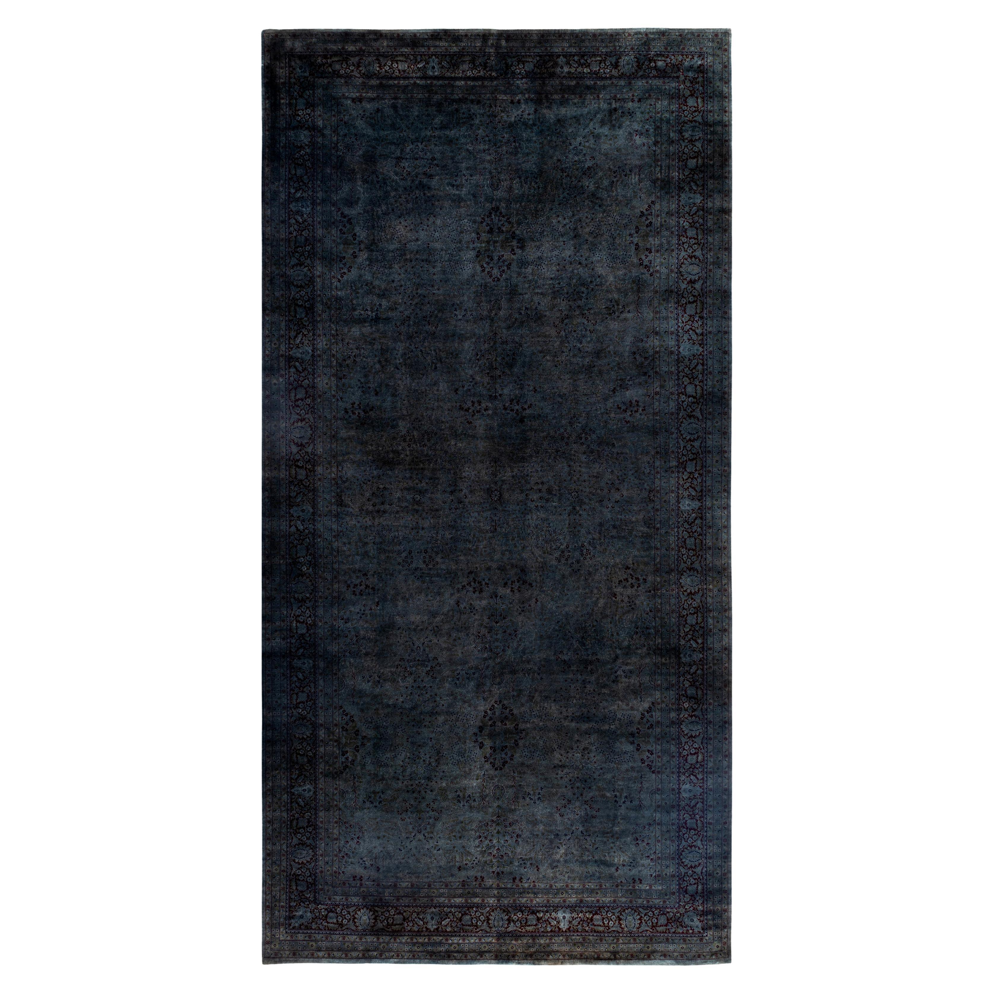 Overdyed One-of-a-Kind Wool Gray Area Rug 9' 4" x 18' 8" For Sale