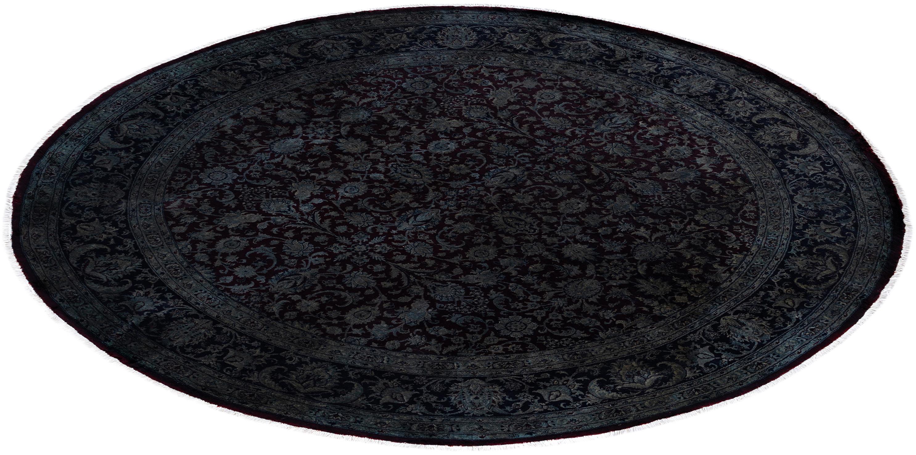 Overdyed One-of-a-Kind Wolle Grau Runde Bereich Teppich 8' 1