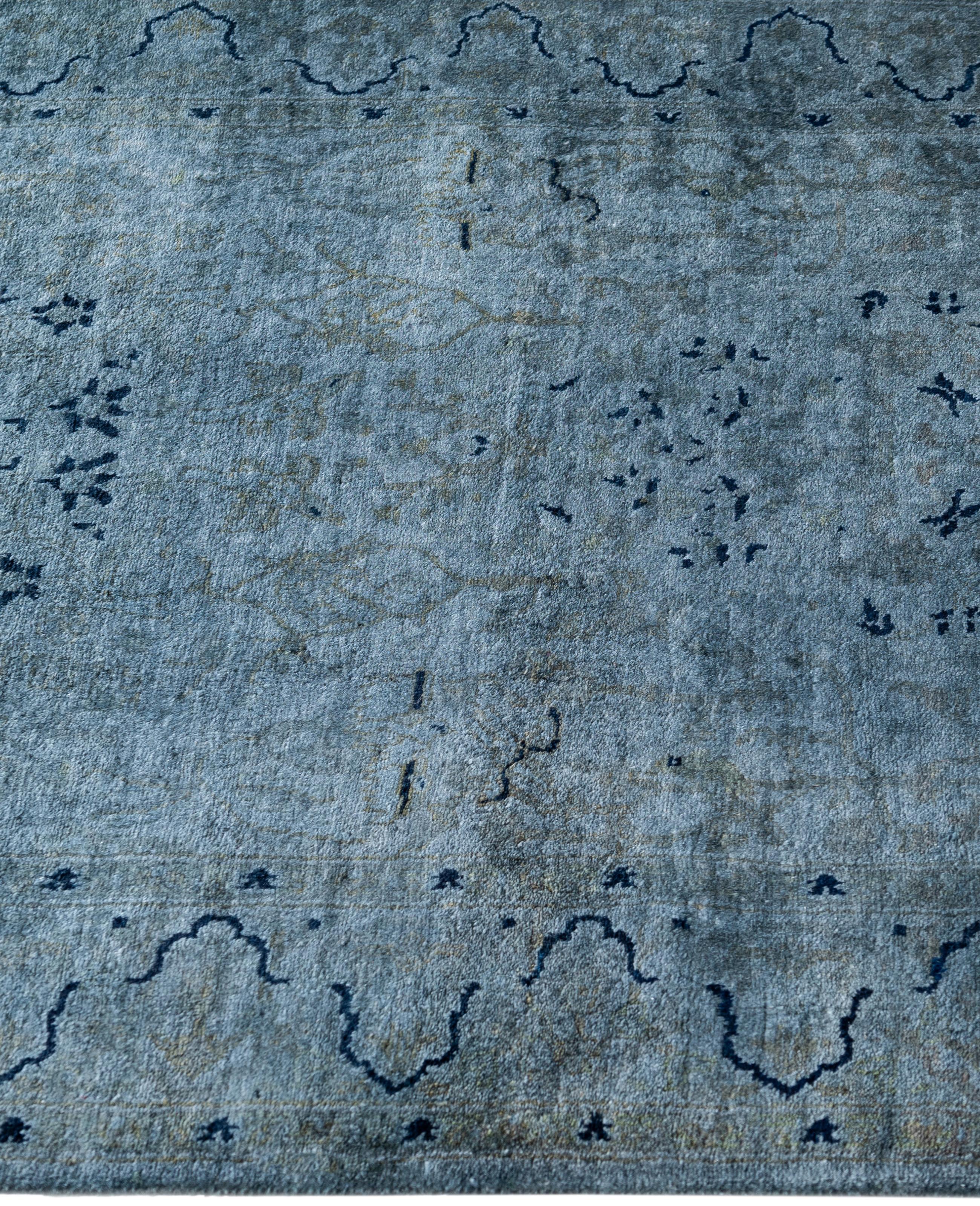 Hand-Knotted Overdyed One-of-a-Kind Wool Gray Runner 2' 6