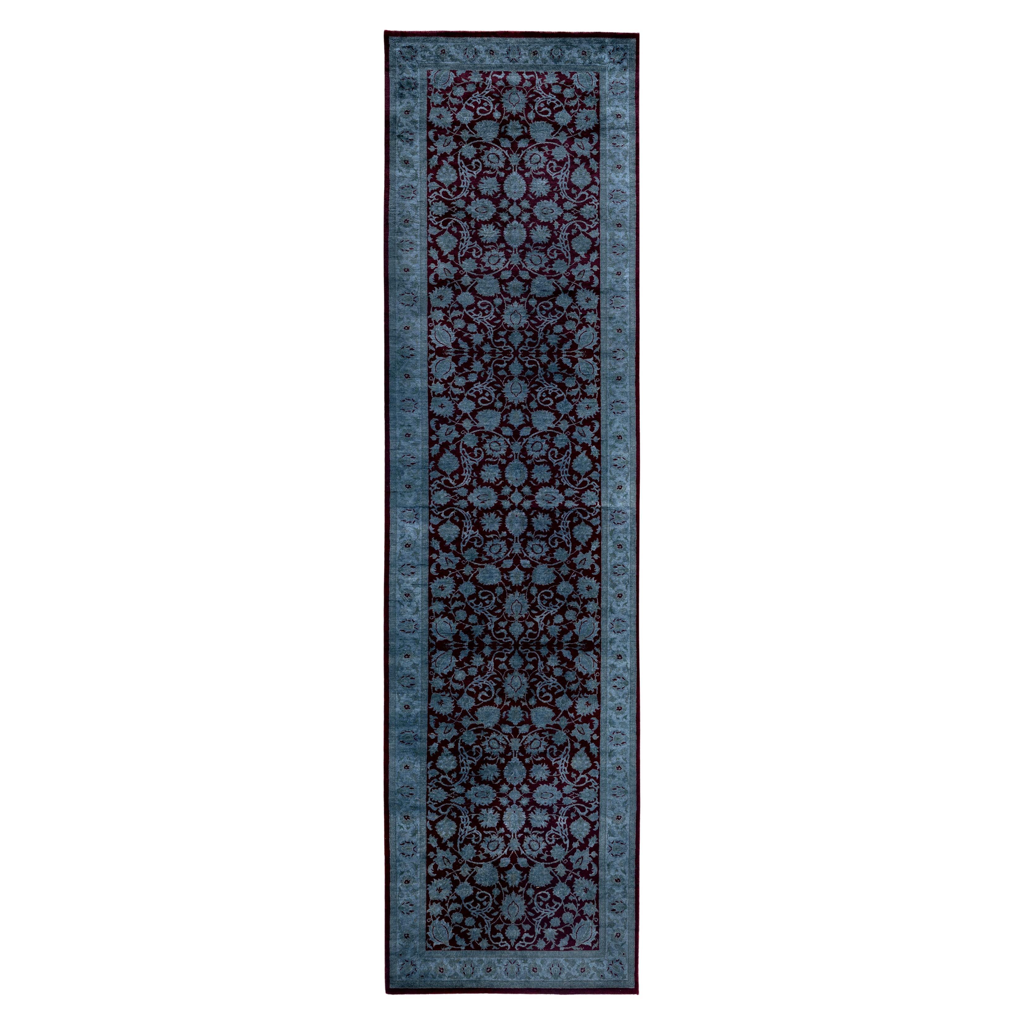 Runner grigio in lana tinto in capo unico 2' 7" x 10' 2"