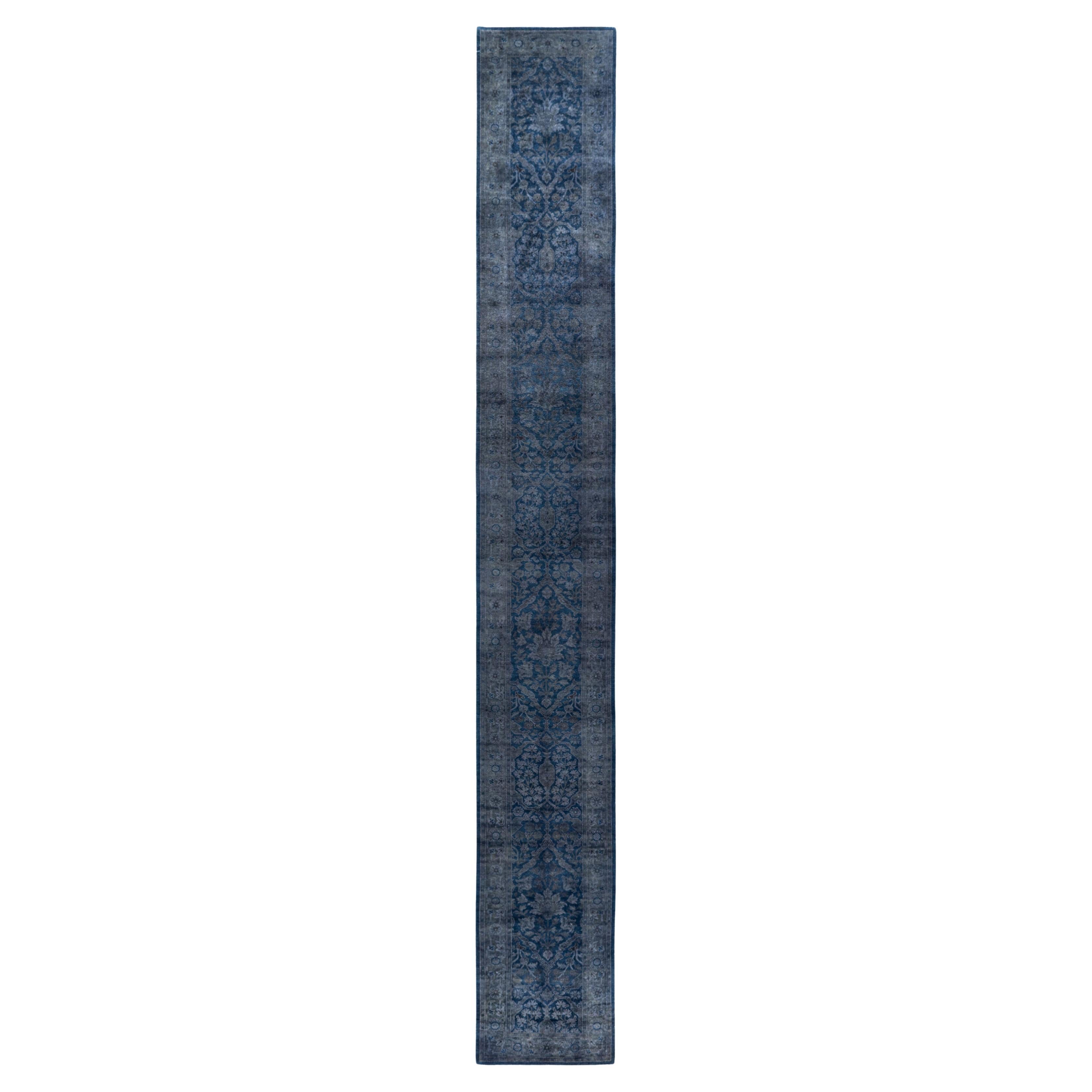 Overdyed One-of-a-Kind Wool Gray Runner 2' 7" x 20' 3" For Sale
