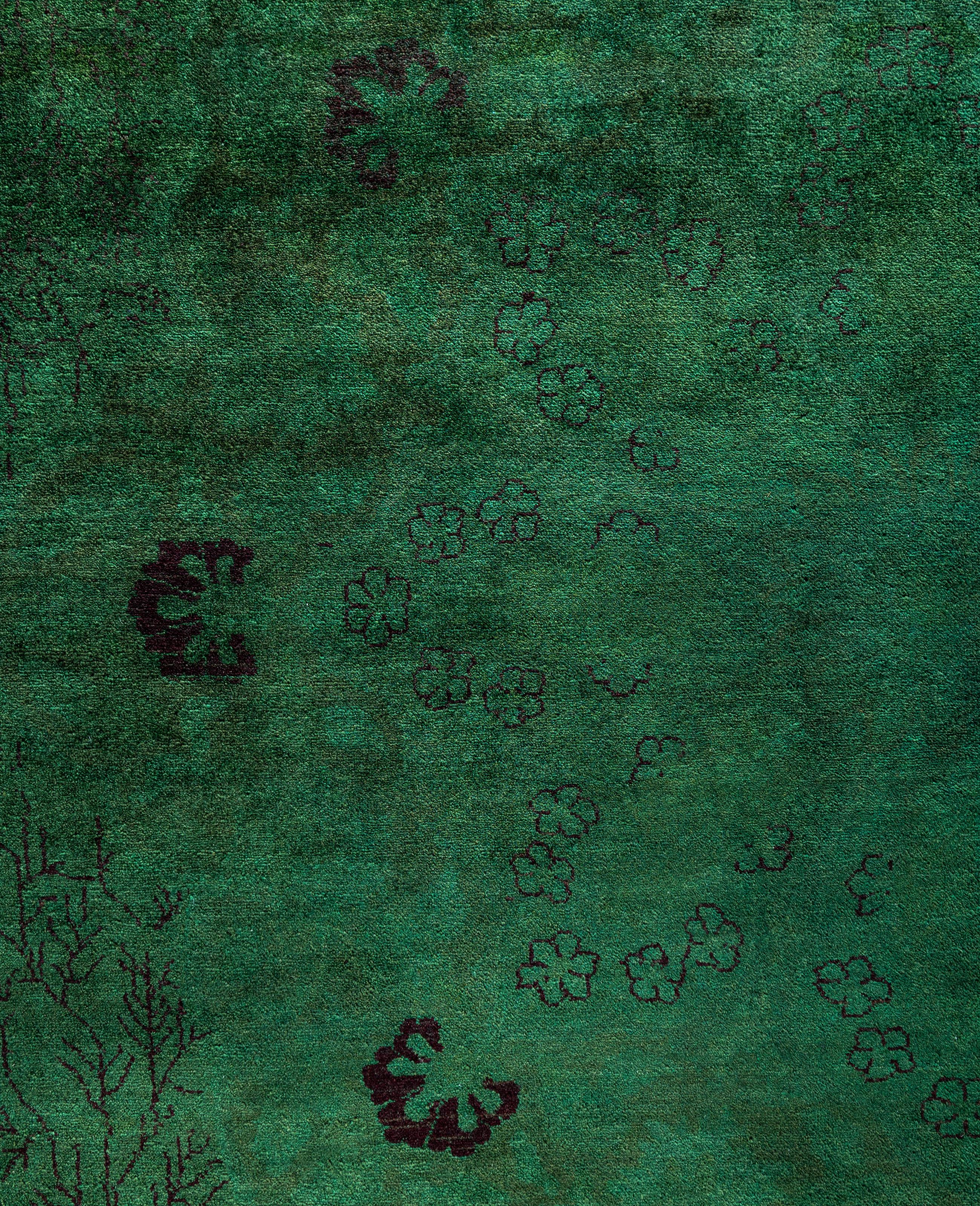 Pakistanais Tapis de sol en laine Overdyed One-of-a-Kind Green 10' 1