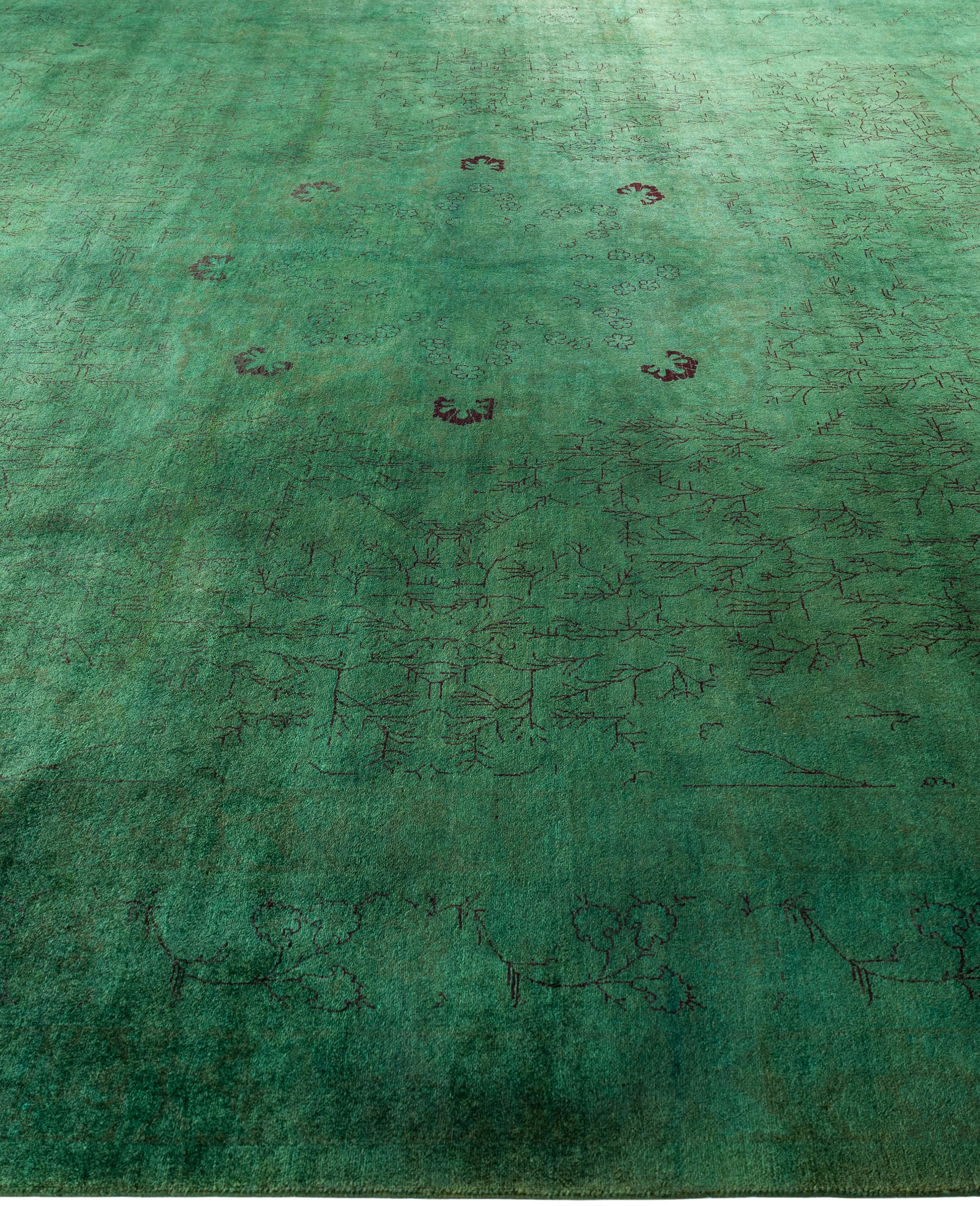 Noué à la main Tapis de sol en laine Overdyed One-of-a-Kind Green 10' 1