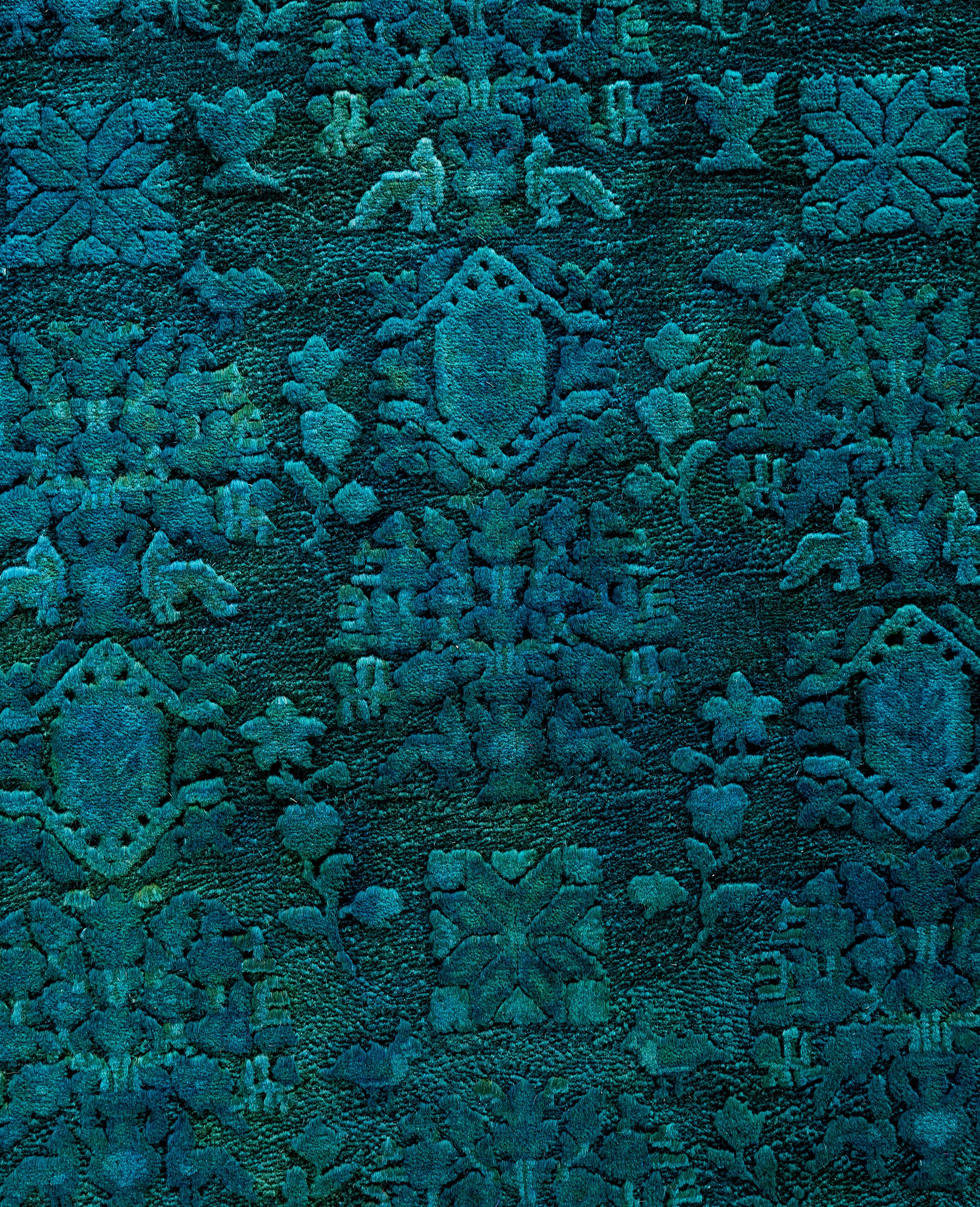 Pakistani Overdyed One-of-a-Kind Wool Green Area Rug 10' 2