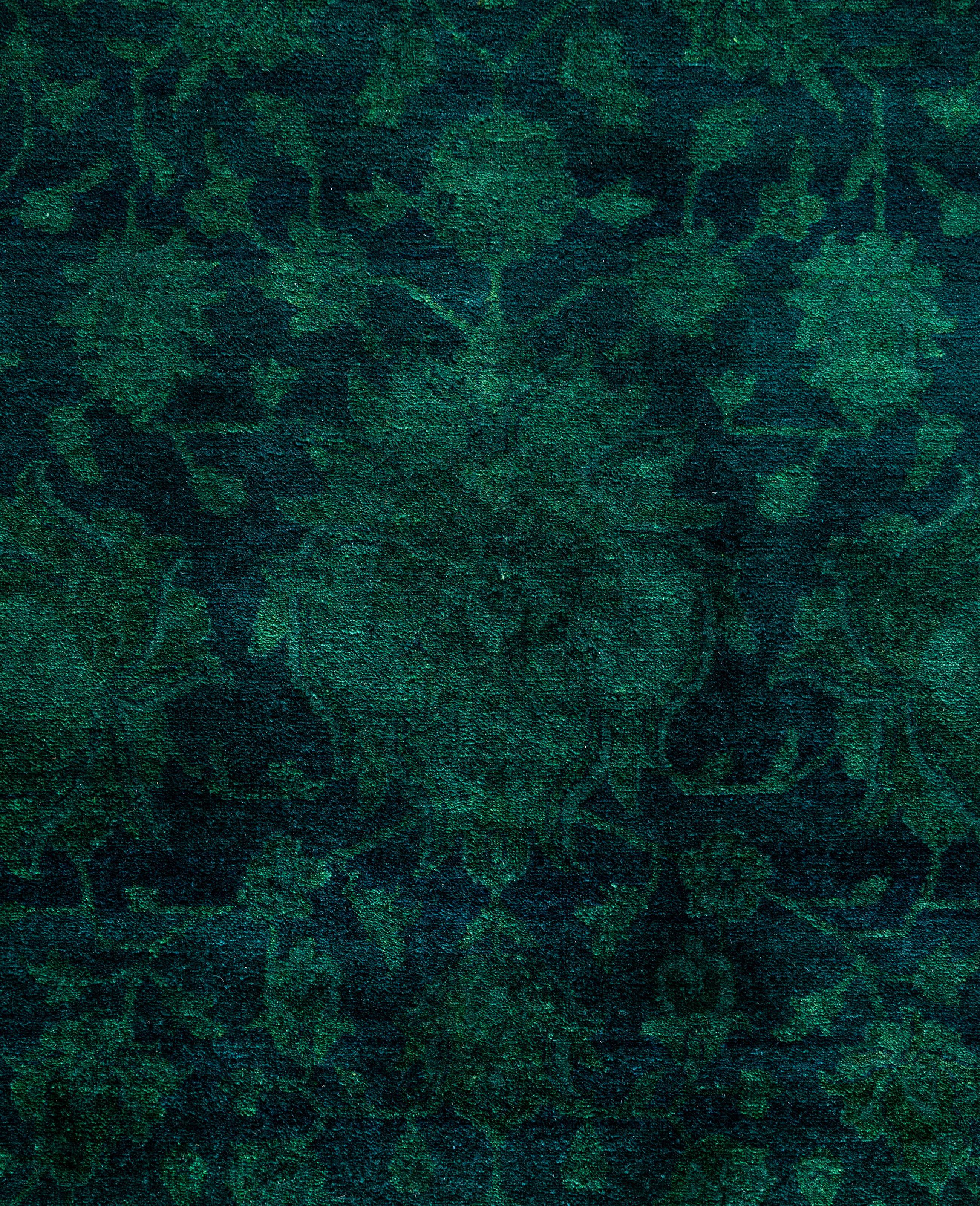 Pakistani Overdyed One-of-a-Kind Wool Green Area Rug 12' 0