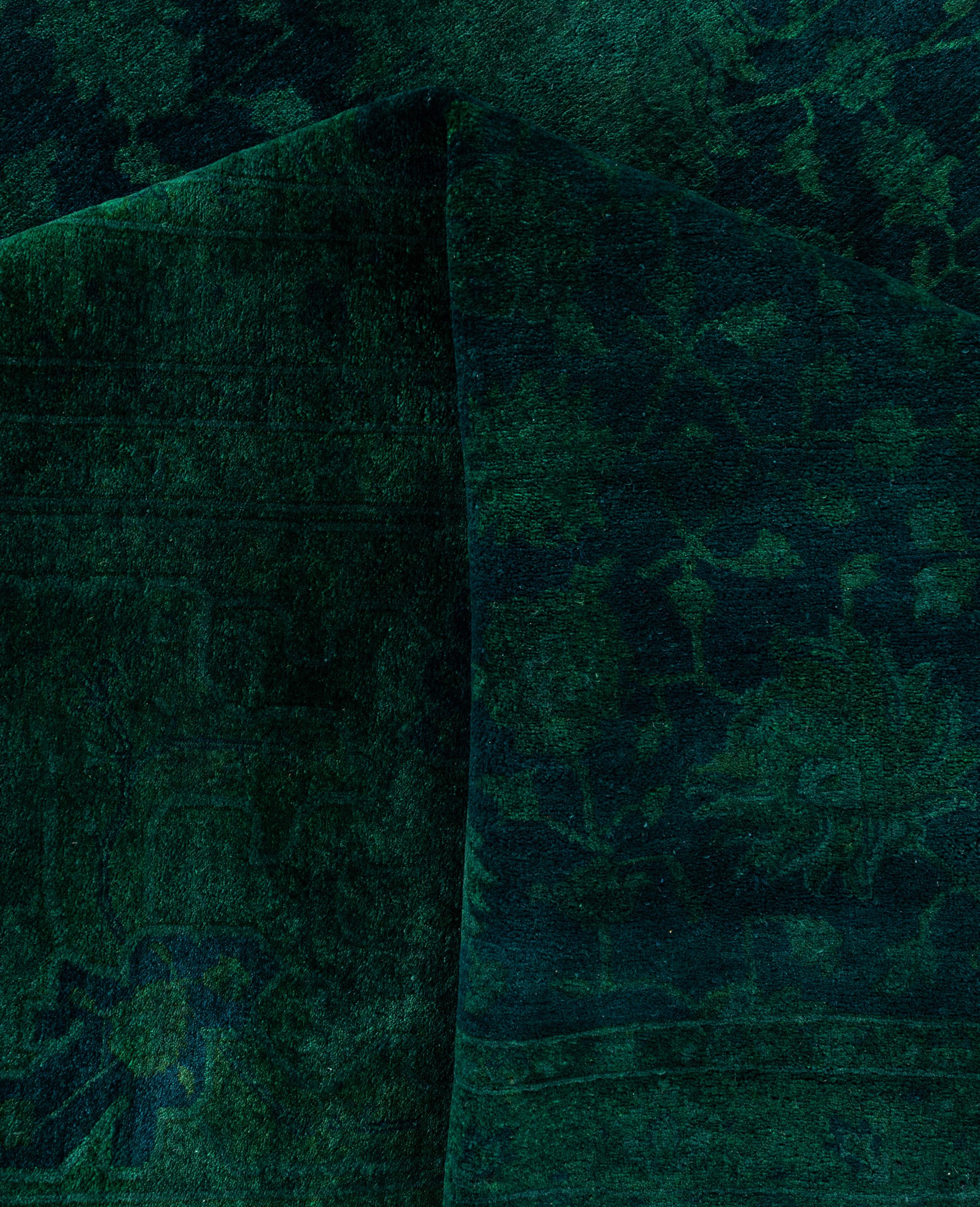 Overdyed One-of-a-Kind Wool Green Area Rug 12' 0