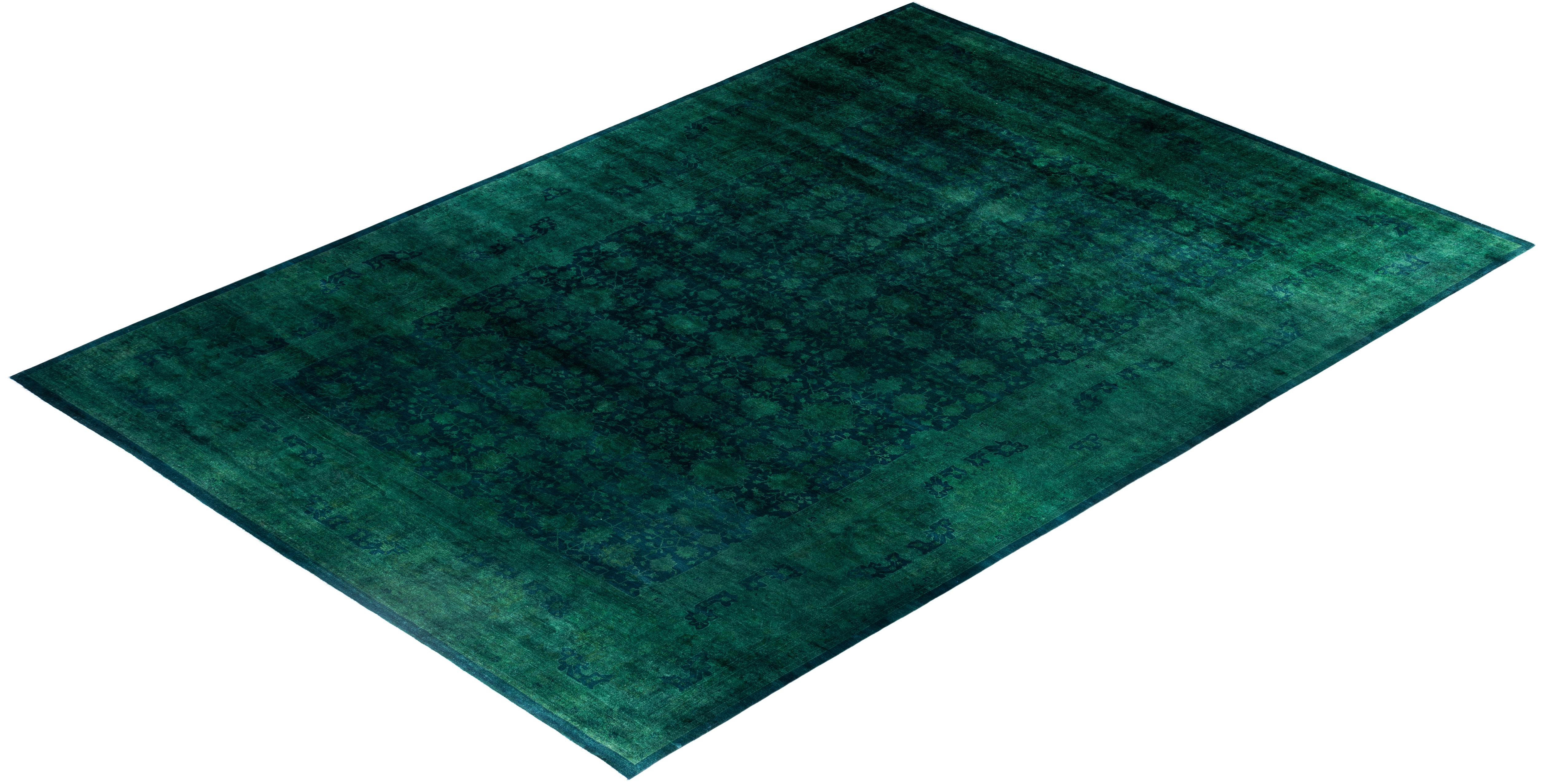 Overdyed One-of-a-Kind Wool Green Area Rug 12' 0