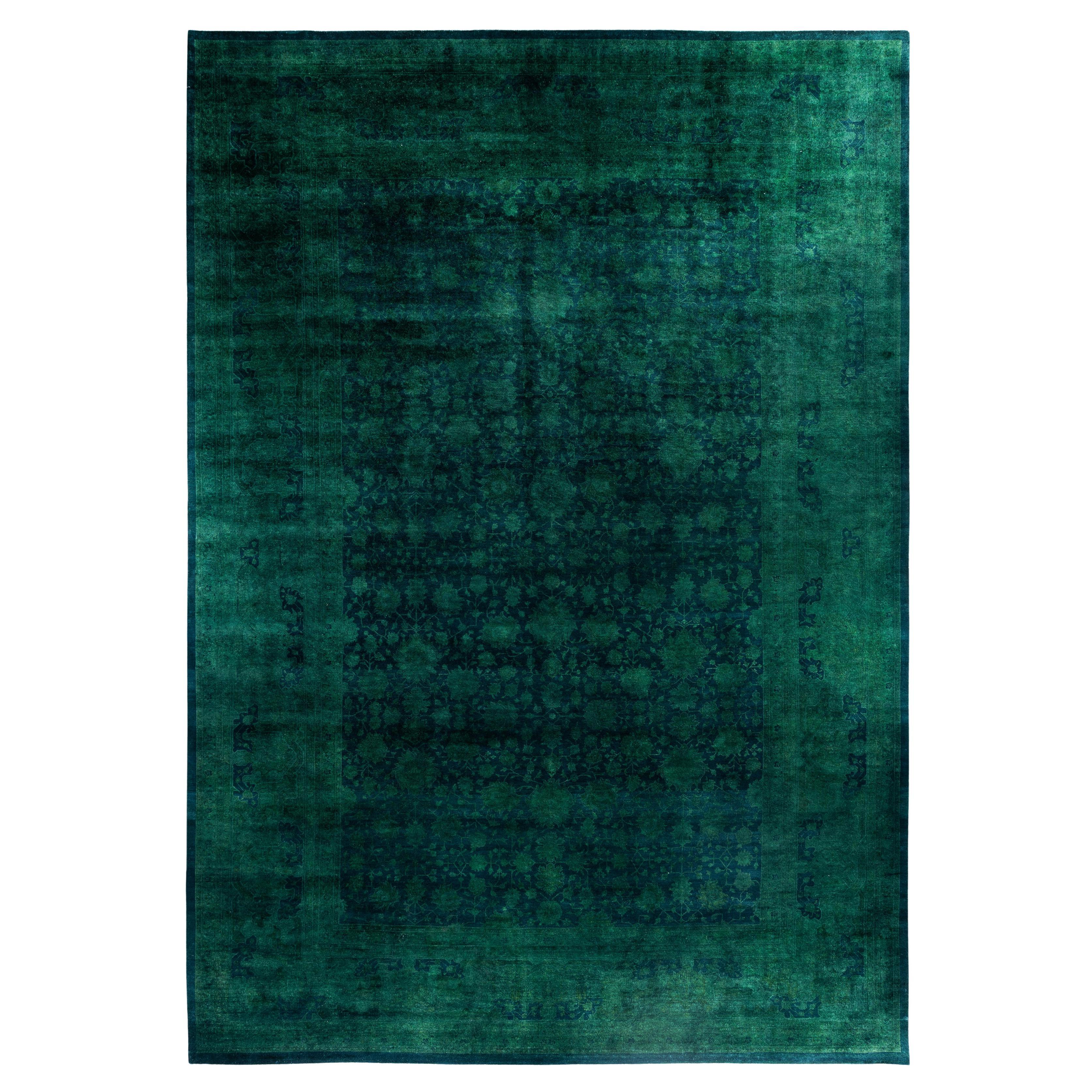 Overdyed One-of-a-Kind Wool Green Area Rug 12' 0" x 17' 6"