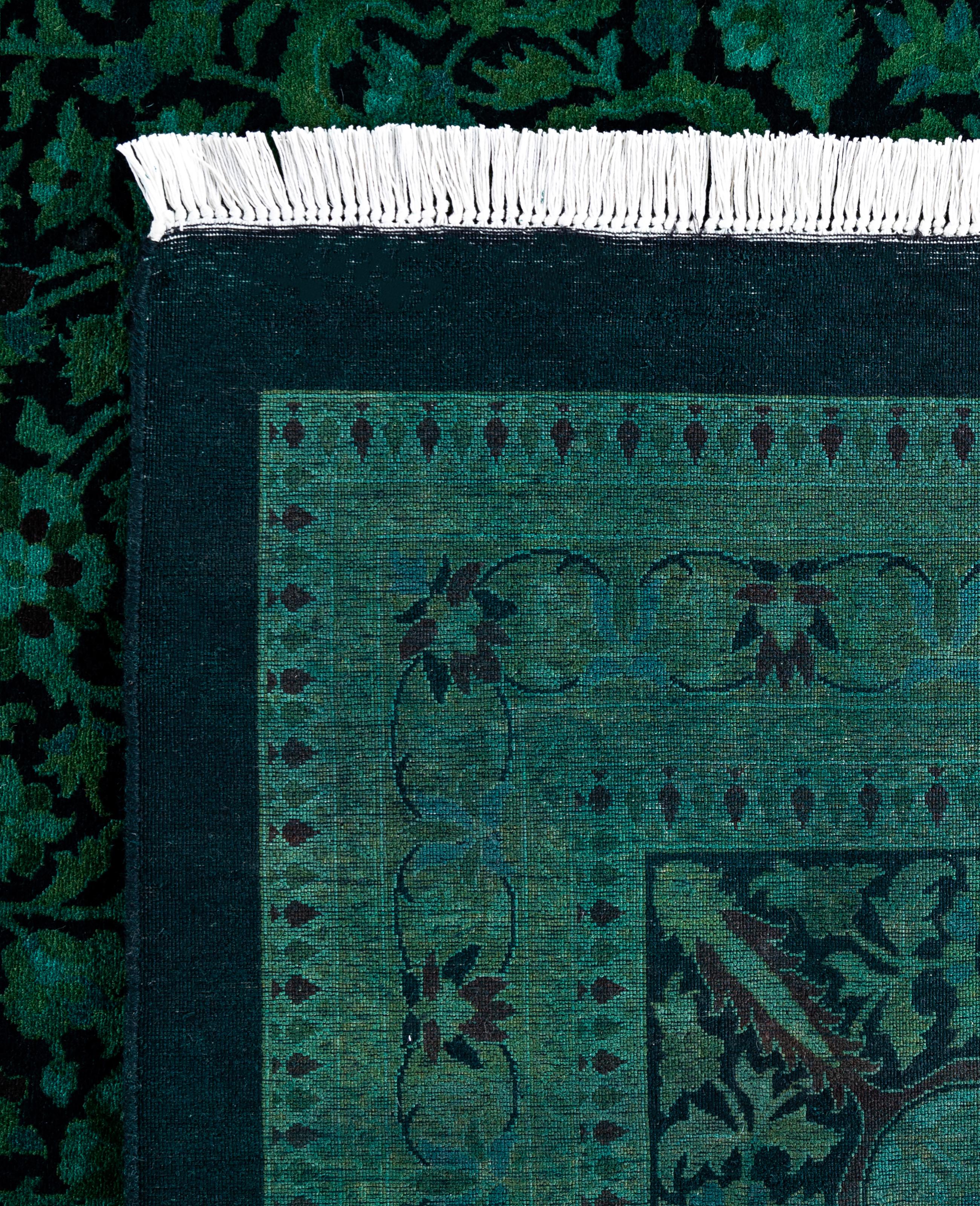 Overdyed One-of-a-Kind Wool Green Area Rug 12' 0