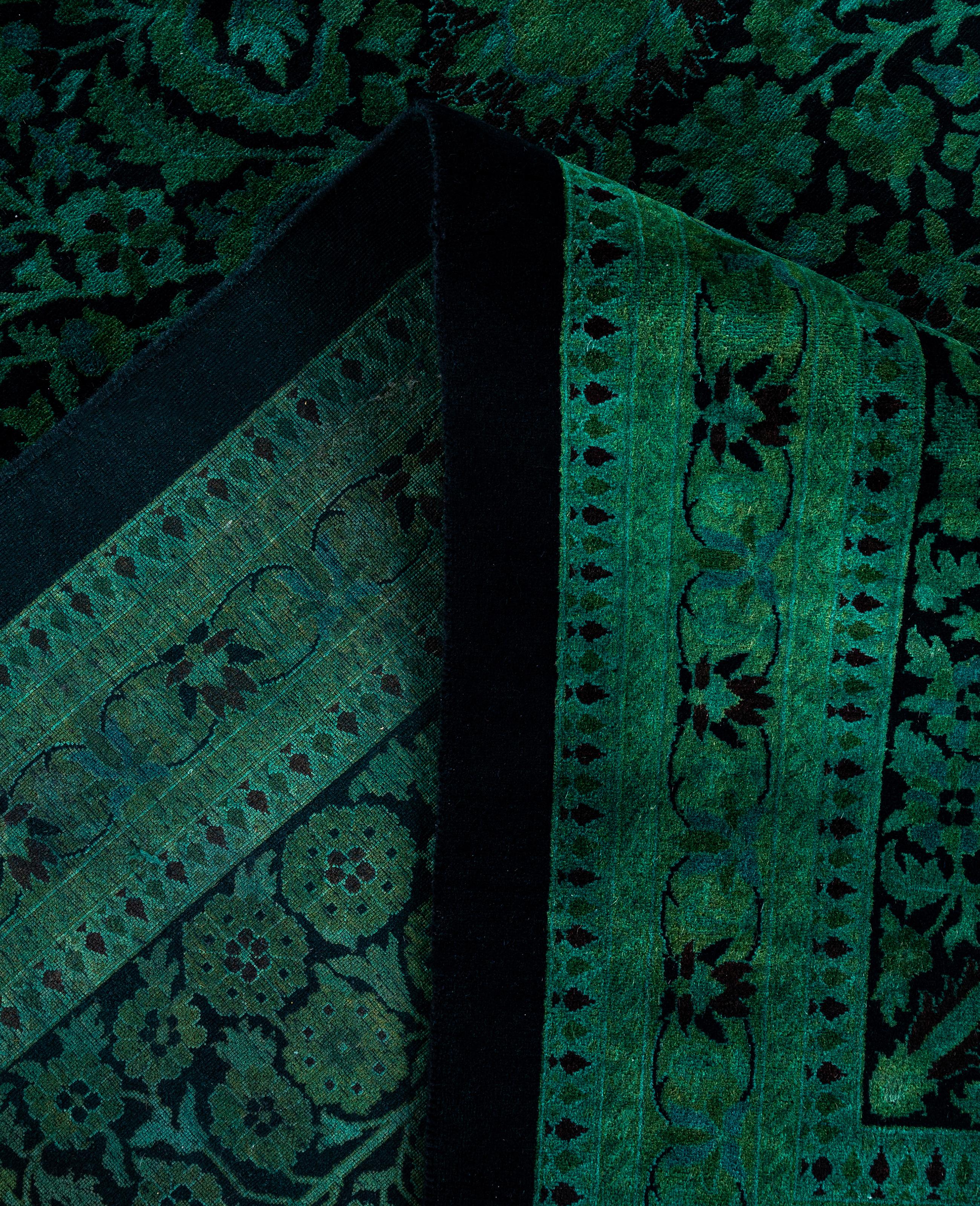 Contemporary Overdyed One-of-a-Kind Wool Green Area Rug 12' 0