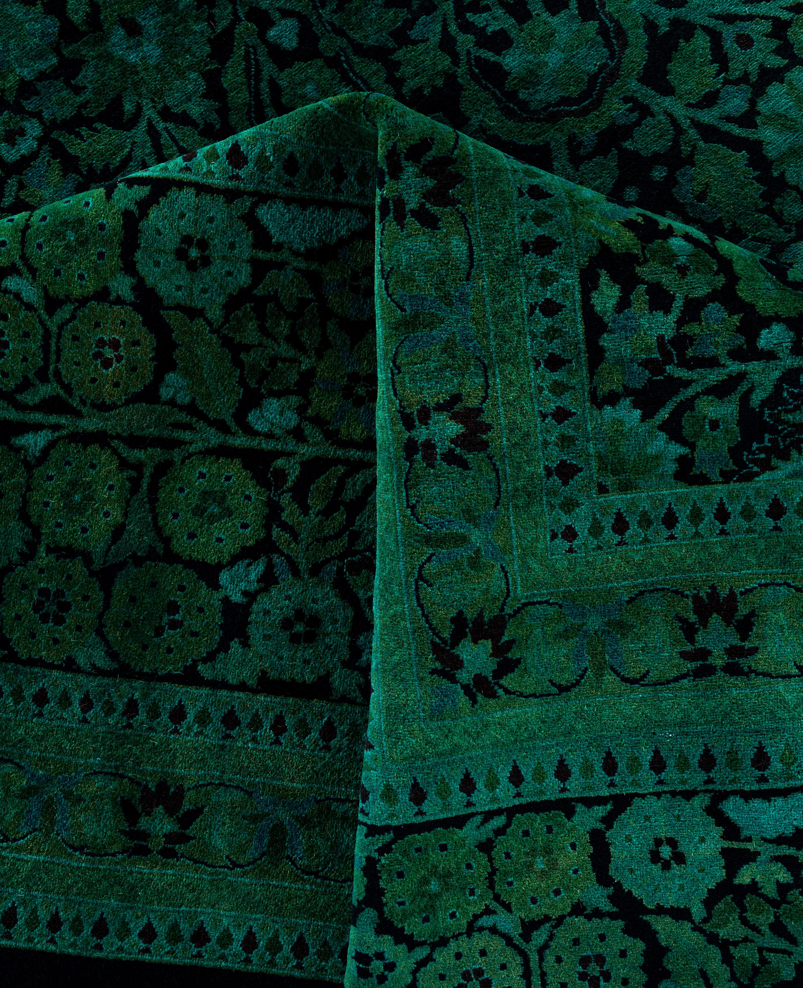 Overdyed One-of-a-Kind Wool Green Area Rug 12' 0