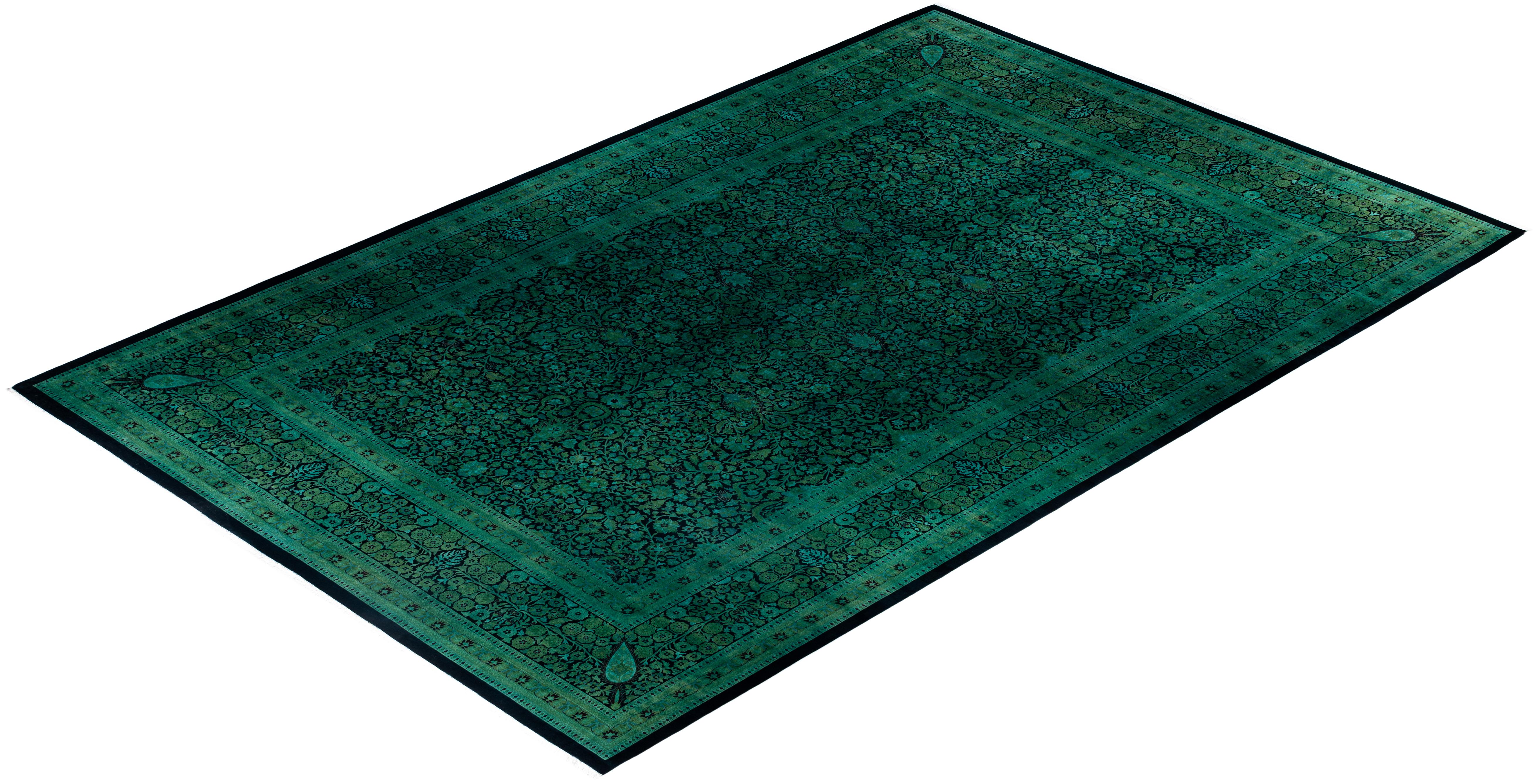 Overdyed One-of-a-Kind Wool Green Area Rug 12' 0